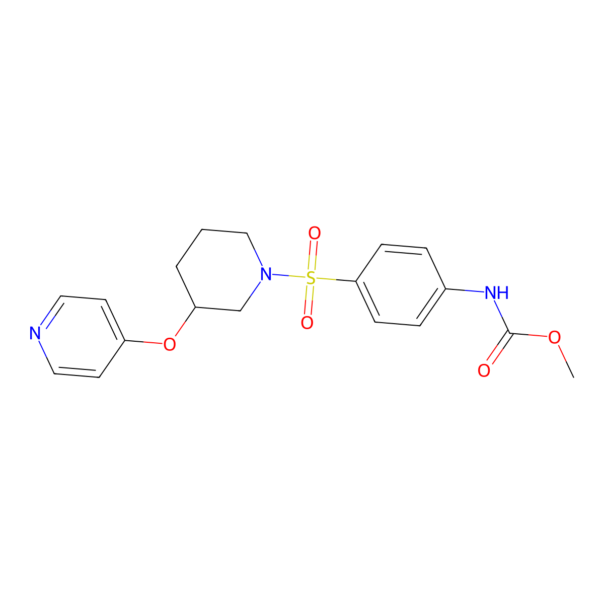 Methyl (4-((3-(pyridin-4-yloxy)piperidin-1-yl)sulfonyl)phenyl)carbamate molecular structure, CAS 2034574-96-2