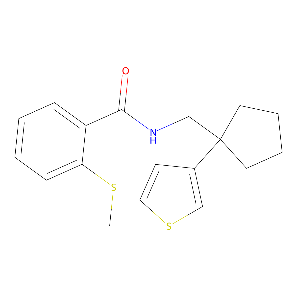 2-(methylthio)-N-((1-(thiophen-3-yl)cyclopentyl)methyl)benzamide molecular structure, CAS 2034574-97-3