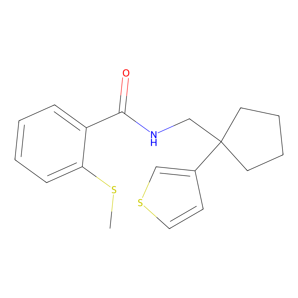 2-(methylthio)-N-((1-(thiophen-3-yl)cyclopentyl)methyl)benzamide molecular structure, CAS 2034574-97-3