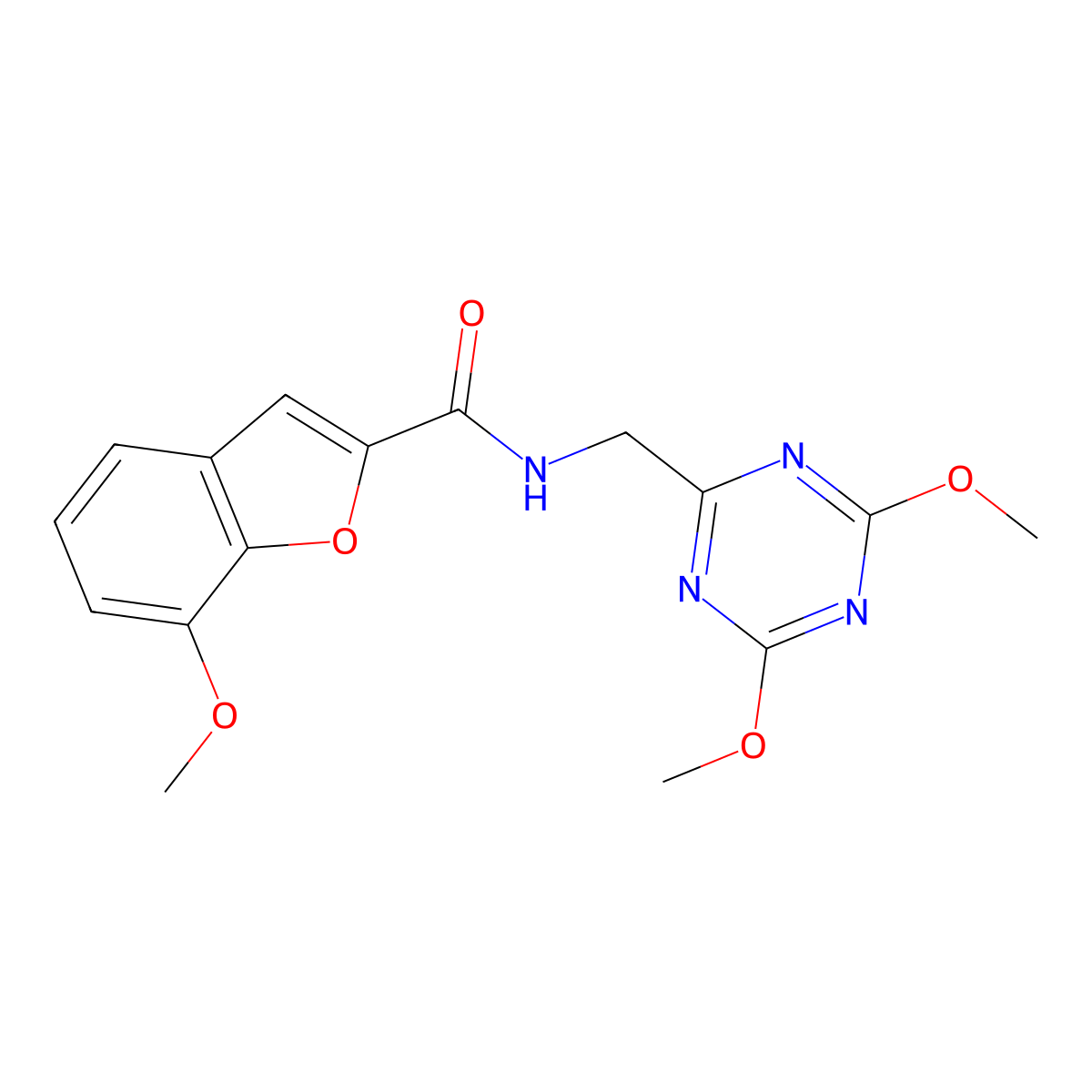 N-((4,6-dimethoxy-1,3,5-triazin-2-yl)methyl)-7-methoxybenzofuran-2-carboxamide molecular structure, CAS 2034575-03-4