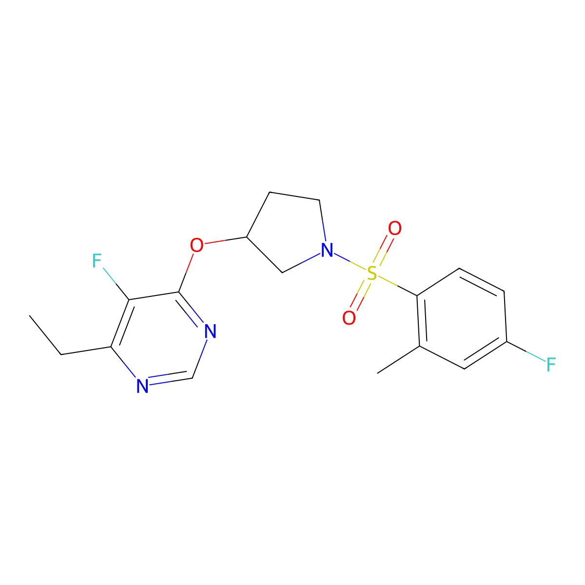 4-Ethyl-5-fluoro-6-((1-((4-fluoro-2-methylphenyl)sulfonyl)pyrrolidin-3-yl)oxy)pyrimidine molecular structure, CAS 2034575-06-7