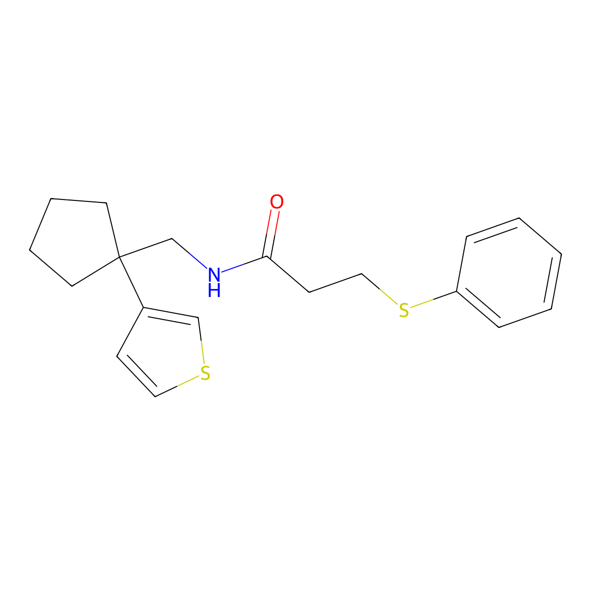3-(phenylthio)-N-((1-(thiophen-3-yl)cyclopentyl)methyl)propanamide molecular structure, CAS 2034575-07-8