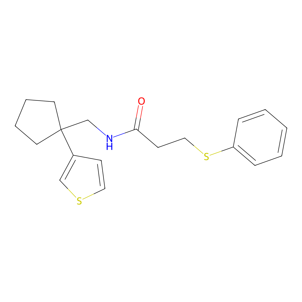 3-(phenylthio)-N-((1-(thiophen-3-yl)cyclopentyl)methyl)propanamide molecular structure, CAS 2034575-07-8