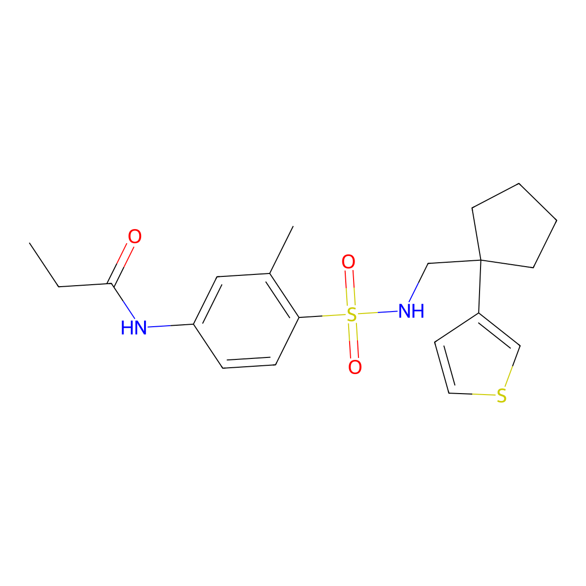 N-(3-methyl-4-(N-((1-(thiophen-3-yl)cyclopentyl)methyl)sulfamoyl)phenyl)propionamide molecular structure, CAS 2034575-11-4