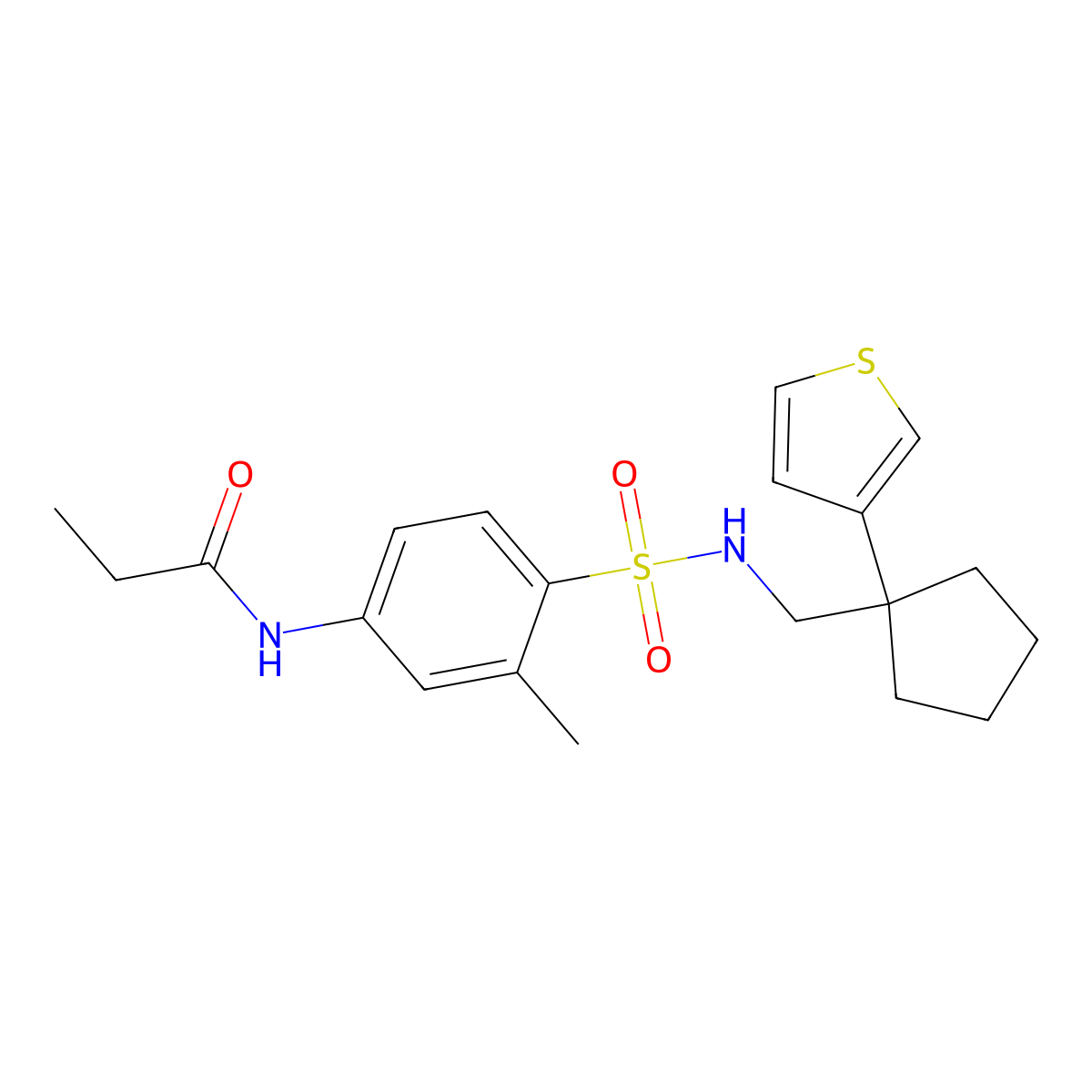 N-(3-methyl-4-(N-((1-(thiophen-3-yl)cyclopentyl)methyl)sulfamoyl)phenyl)propionamide molecular structure, CAS 2034575-11-4