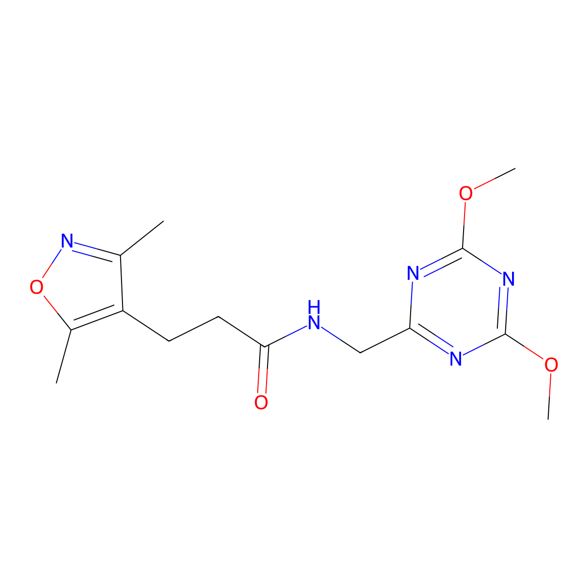 N-((4,6-dimethoxy-1,3,5-triazin-2-yl)methyl)-3-(3,5-dimethylisoxazol-4-yl)propanamide molecular structure, CAS 2034575-13-6