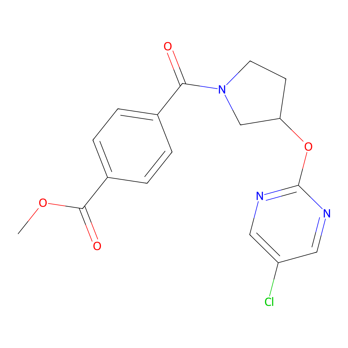 Methyl 4-(3-((5-chloropyrimidin-2-yl)oxy)pyrrolidine-1-carbonyl)benzoate molecular structure, CAS 2034575-16-9