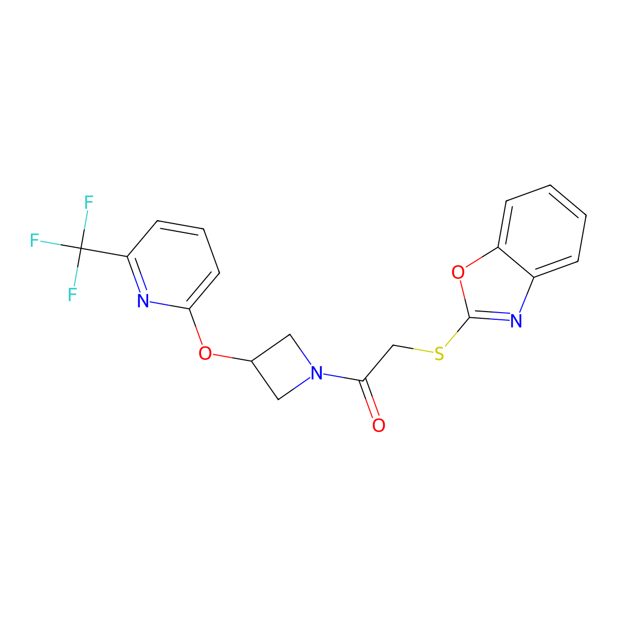2-(Benzo[d]oxazol-2-ylthio)-1-(3-((6-(trifluoromethyl)pyridin-2-yl)oxy)azetidin-1-yl)ethanone molecular structure, CAS 2034575-35-2