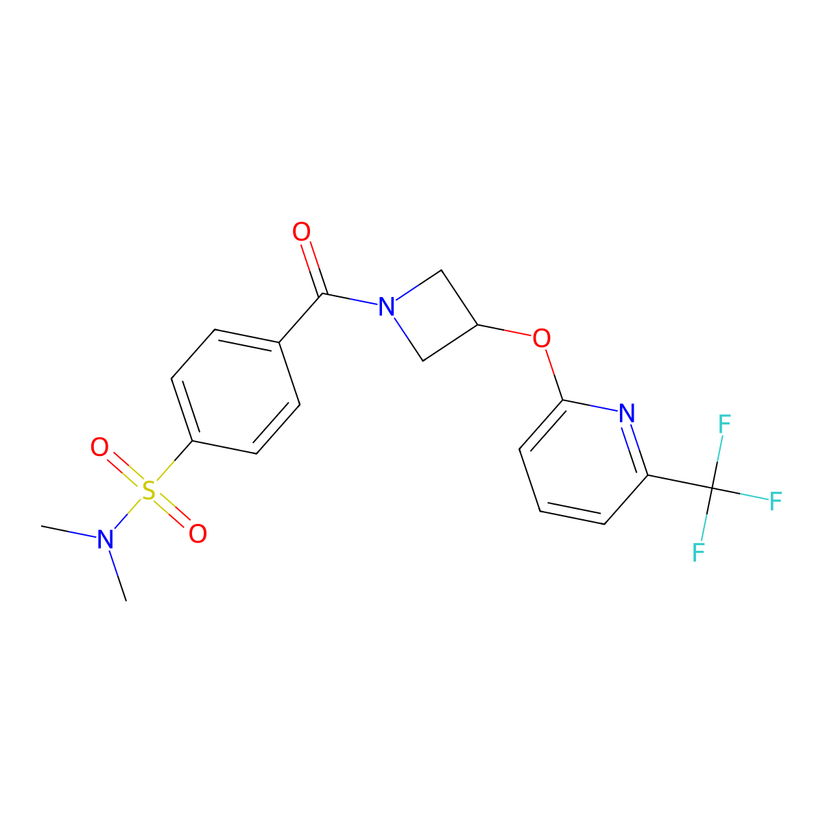 N,N-dimethyl-4-(3-((6-(trifluoromethyl)pyridin-2-yl)oxy)azetidine-1-carbonyl)benzenesulfonamide molecular structure, CAS 2034575-39-6