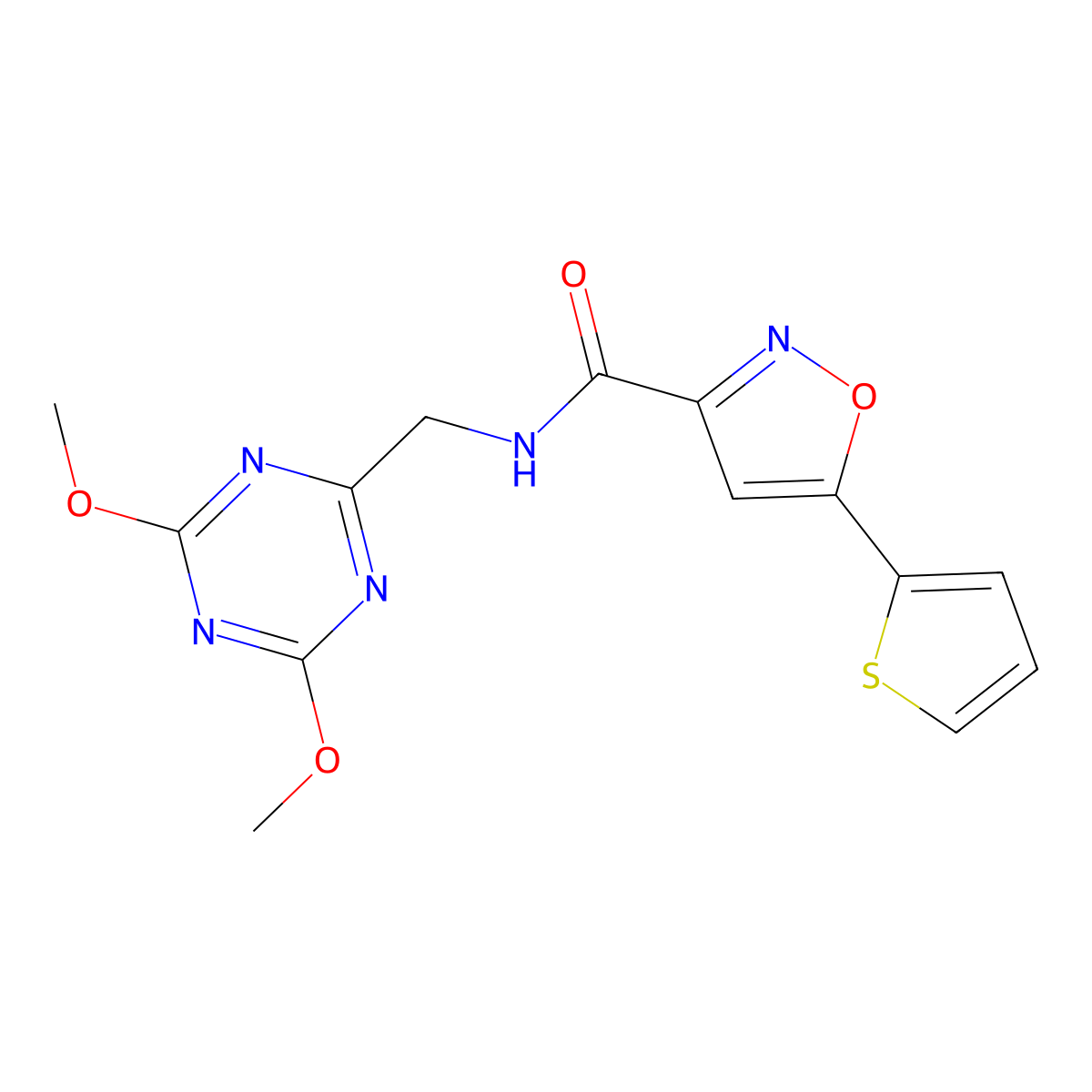 N-((4,6-dimethoxy-1,3,5-triazin-2-yl)methyl)-5-(thiophen-2-yl)isoxazole-3-carboxamide molecular structure, CAS 2034575-40-9