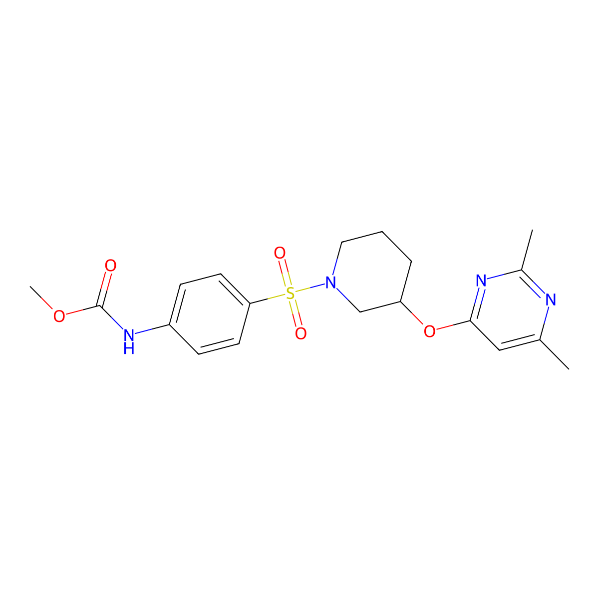 Methyl (4-((3-((2,6-dimethylpyrimidin-4-yl)oxy)piperidin-1-yl)sulfonyl)phenyl)carbamate molecular structure, CAS 2034575-42-1