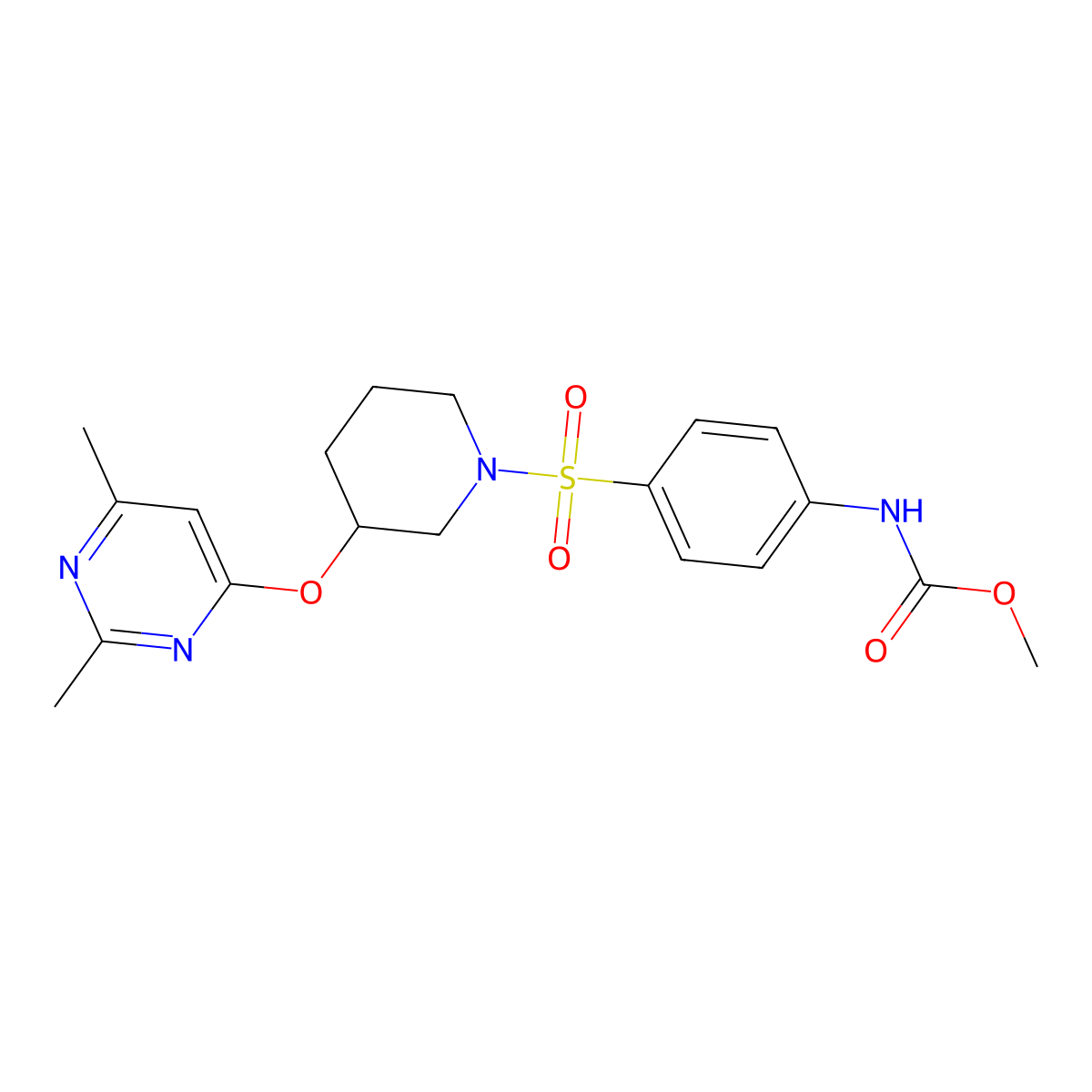 Methyl (4-((3-((2,6-dimethylpyrimidin-4-yl)oxy)piperidin-1-yl)sulfonyl)phenyl)carbamate molecular structure, CAS 2034575-42-1