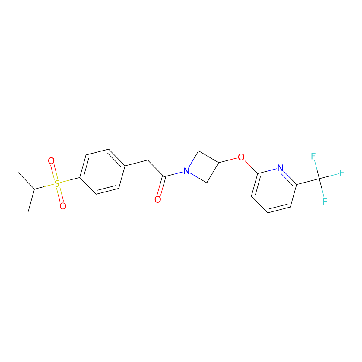 2-(4-(Isopropylsulfonyl)phenyl)-1-(3-((6-(trifluoromethyl)pyridin-2-yl)oxy)azetidin-1-yl)ethanone molecular structure, CAS 2034575-45-4