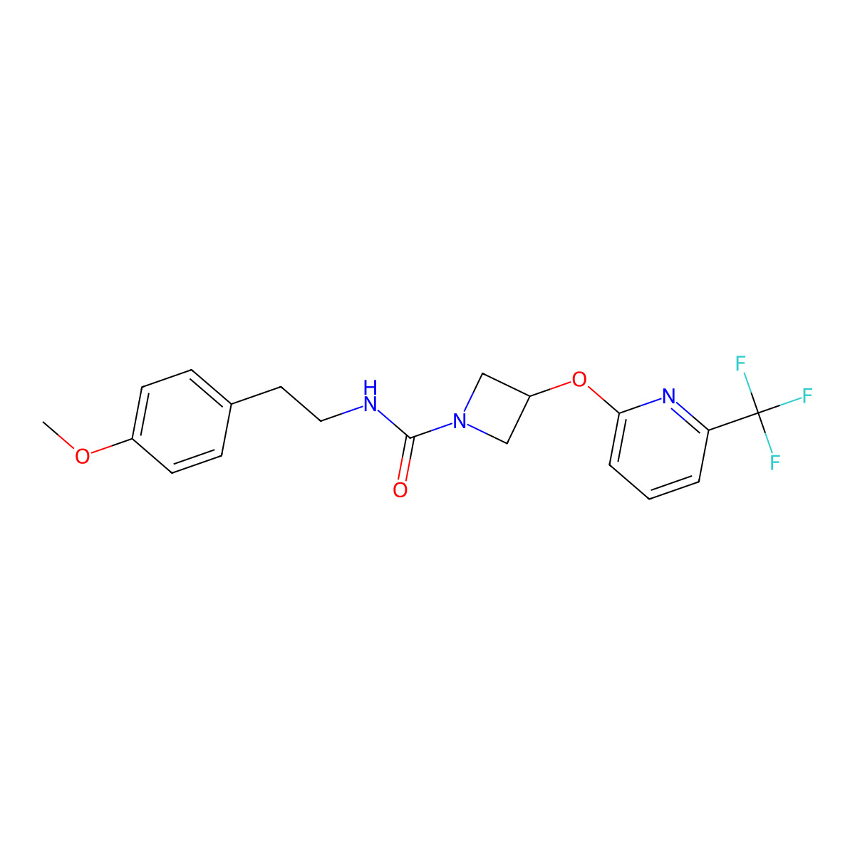N-(4-methoxyphenethyl)-3-((6-(trifluoromethyl)pyridin-2-yl)oxy)azetidine-1-carboxamide molecular structure, CAS 2034575-49-8
