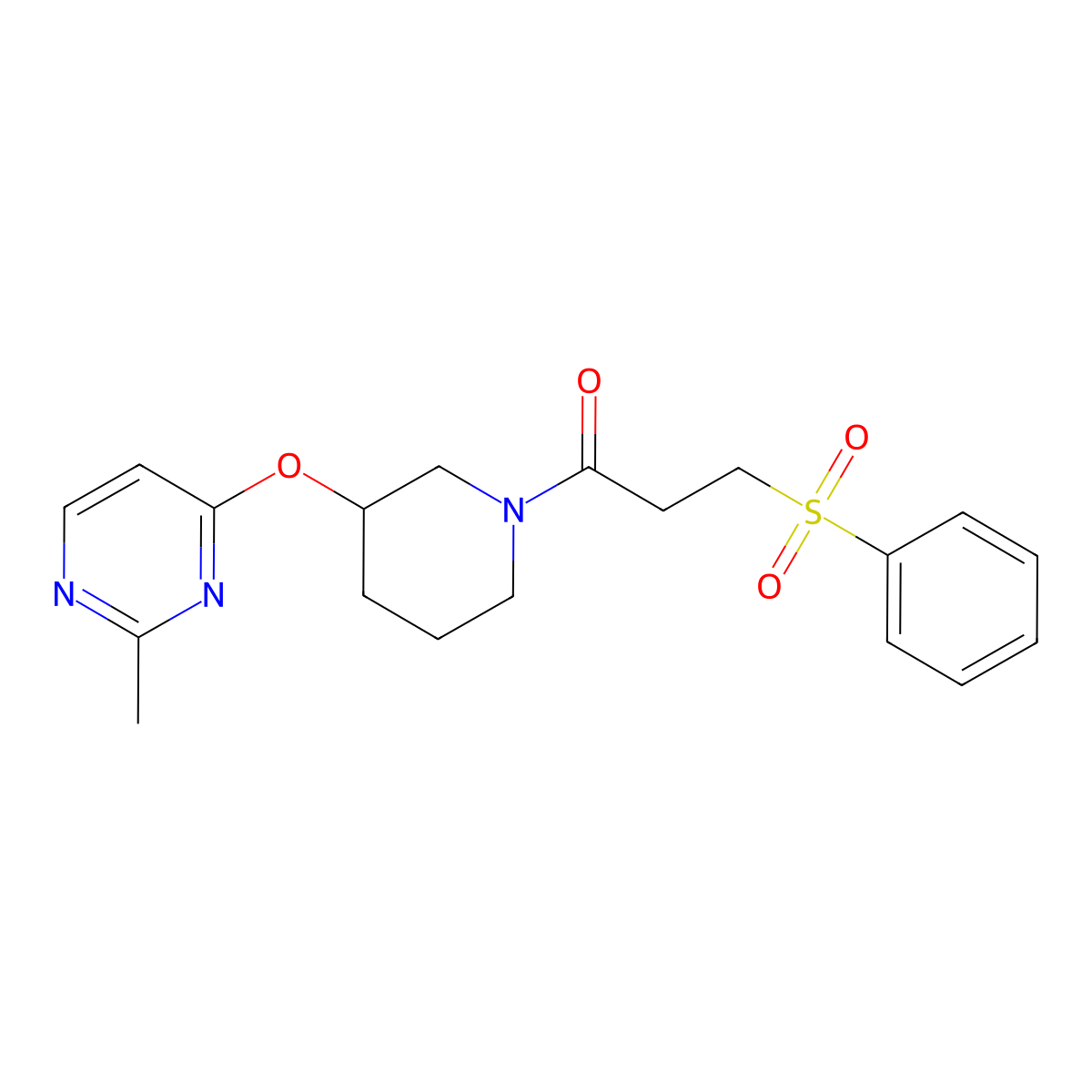 1-(3-((2-Methylpyrimidin-4-yl)oxy)piperidin-1-yl)-3-(phenylsulfonyl)propan-1-one molecular structure, CAS 2034575-56-7