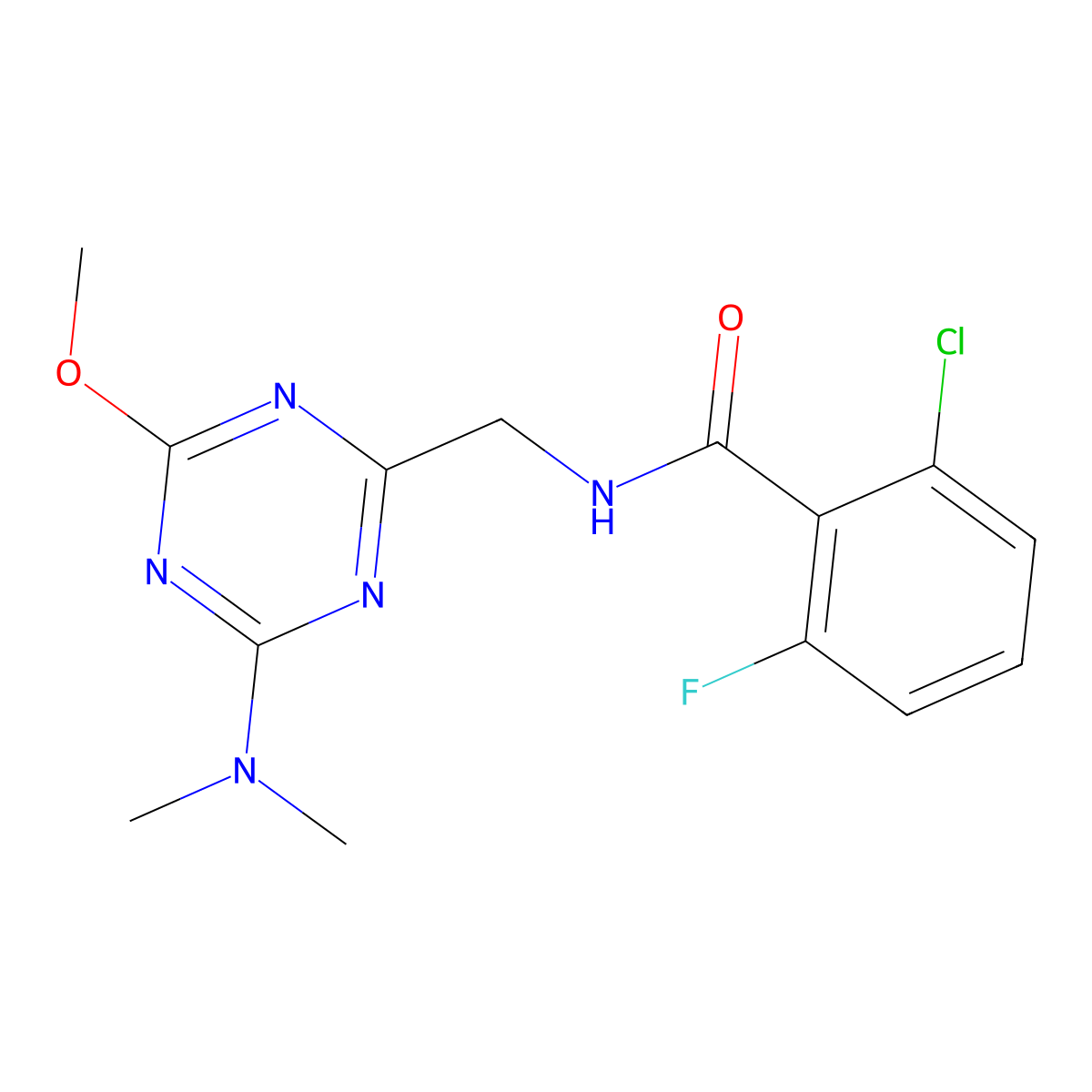 2-chloro-N-{[4-(dimethylamino)-6-methoxy-1,3,5-triazin-2-yl]methyl}-6-fluorobenzamide molecular structure, CAS 2034575-61-4