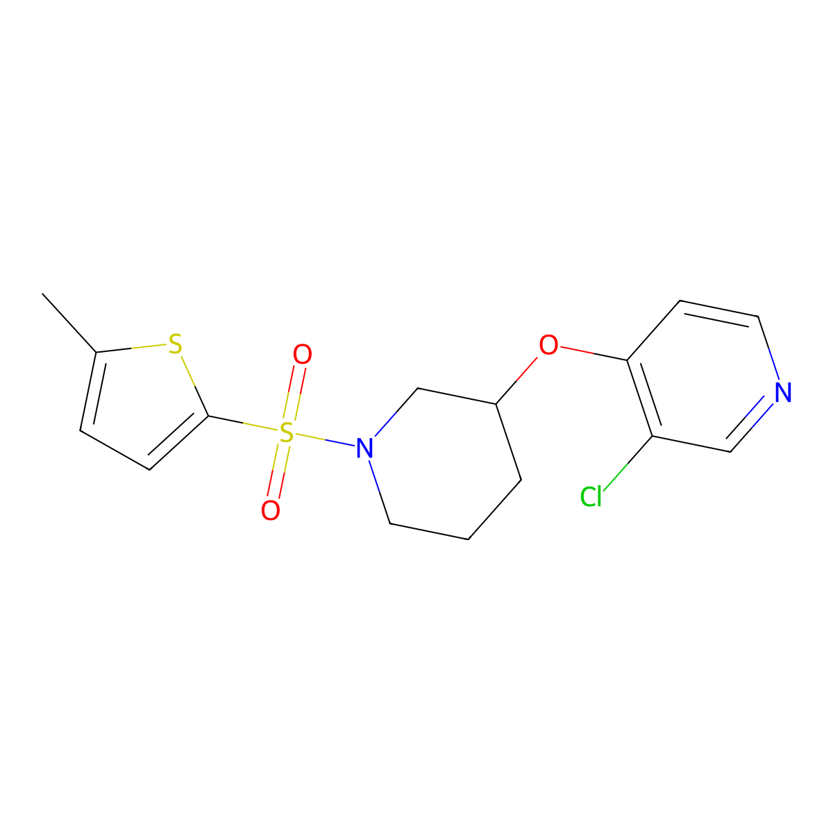 3-Chloro-4-((1-((5-methylthiophen-2-yl)sulfonyl)piperidin-3-yl)oxy)pyridine molecular structure, CAS 2034575-64-7