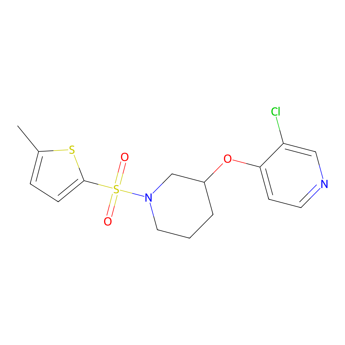 3-Chloro-4-((1-((5-methylthiophen-2-yl)sulfonyl)piperidin-3-yl)oxy)pyridine molecular structure, CAS 2034575-64-7