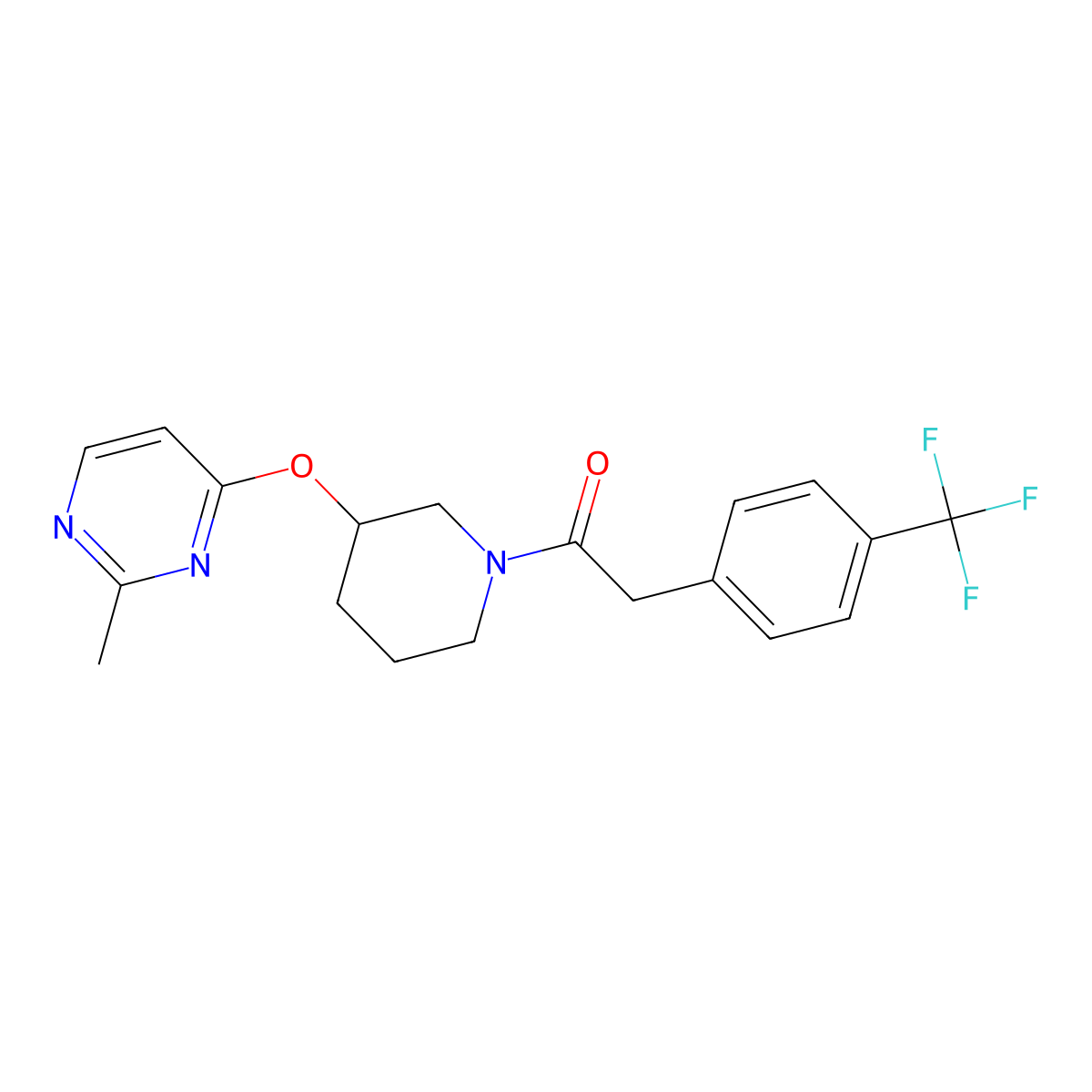 1-(3-((2-Methylpyrimidin-4-yl)oxy)piperidin-1-yl)-2-(4-(trifluoromethyl)phenyl)ethanone molecular structure, CAS 2034575-66-9