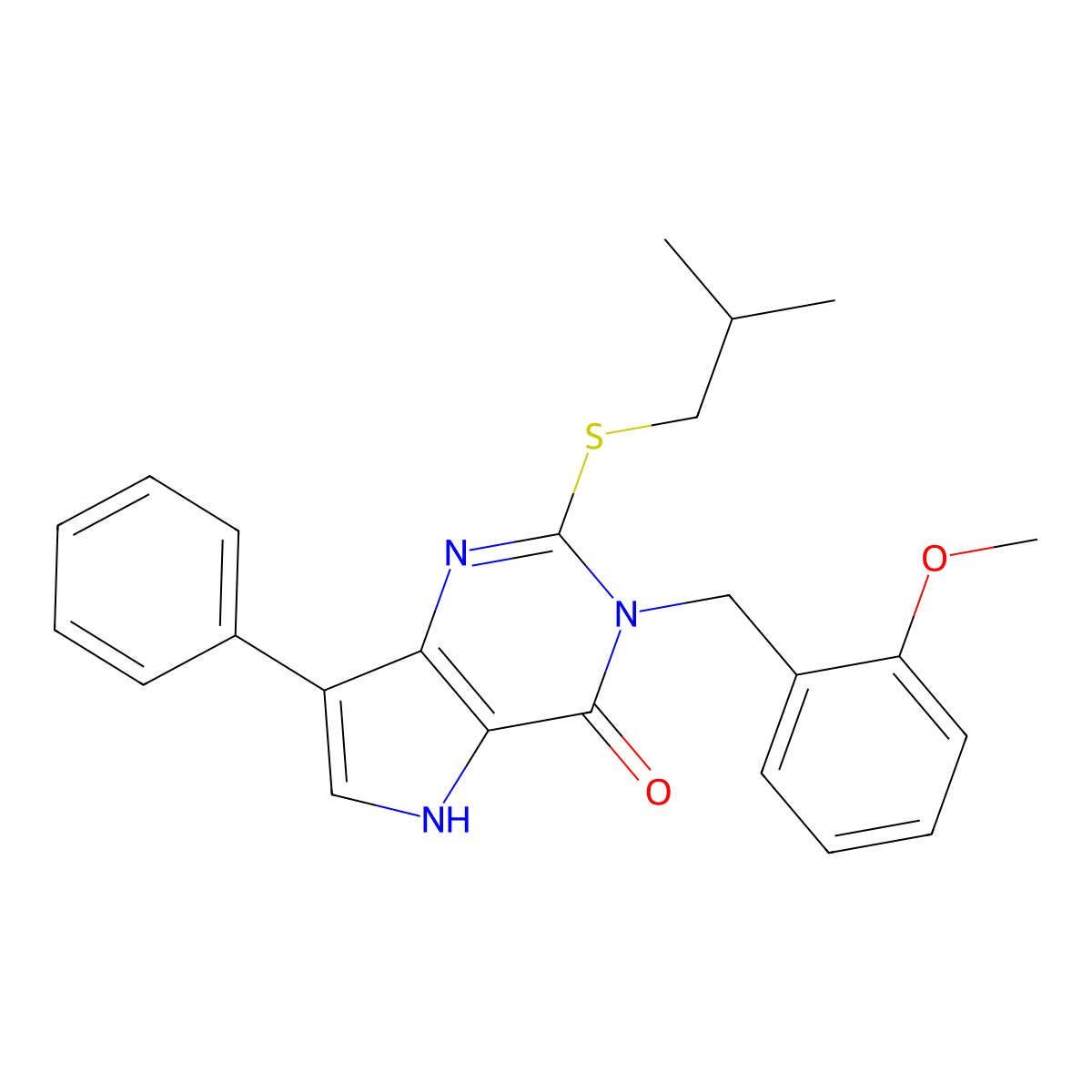 2-(isobutylthio)-3-(2-methoxybenzyl)-7-phenyl-3H-pyrrolo[3,2-d]pyrimidin-4(5H)-one molecular structure, CAS 2034575-67-0