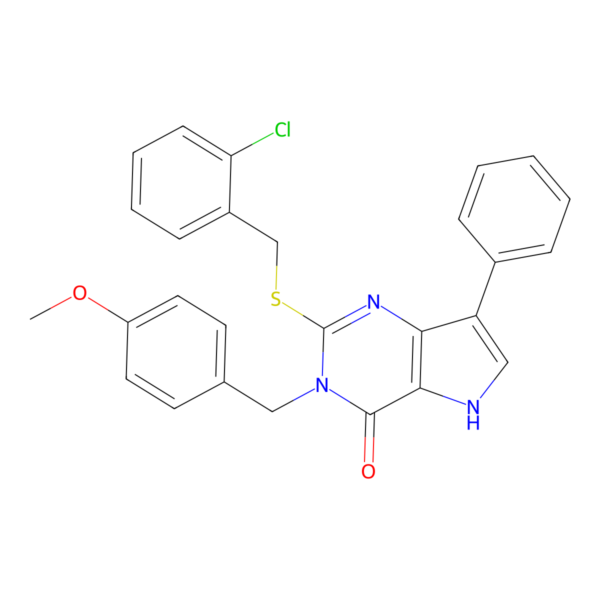 2-((2-chlorobenzyl)thio)-3-(4-methoxybenzyl)-7-phenyl-3H-pyrrolo[3,2-d]pyrimidin-4(5H)-one molecular structure, CAS 2034575-69-2