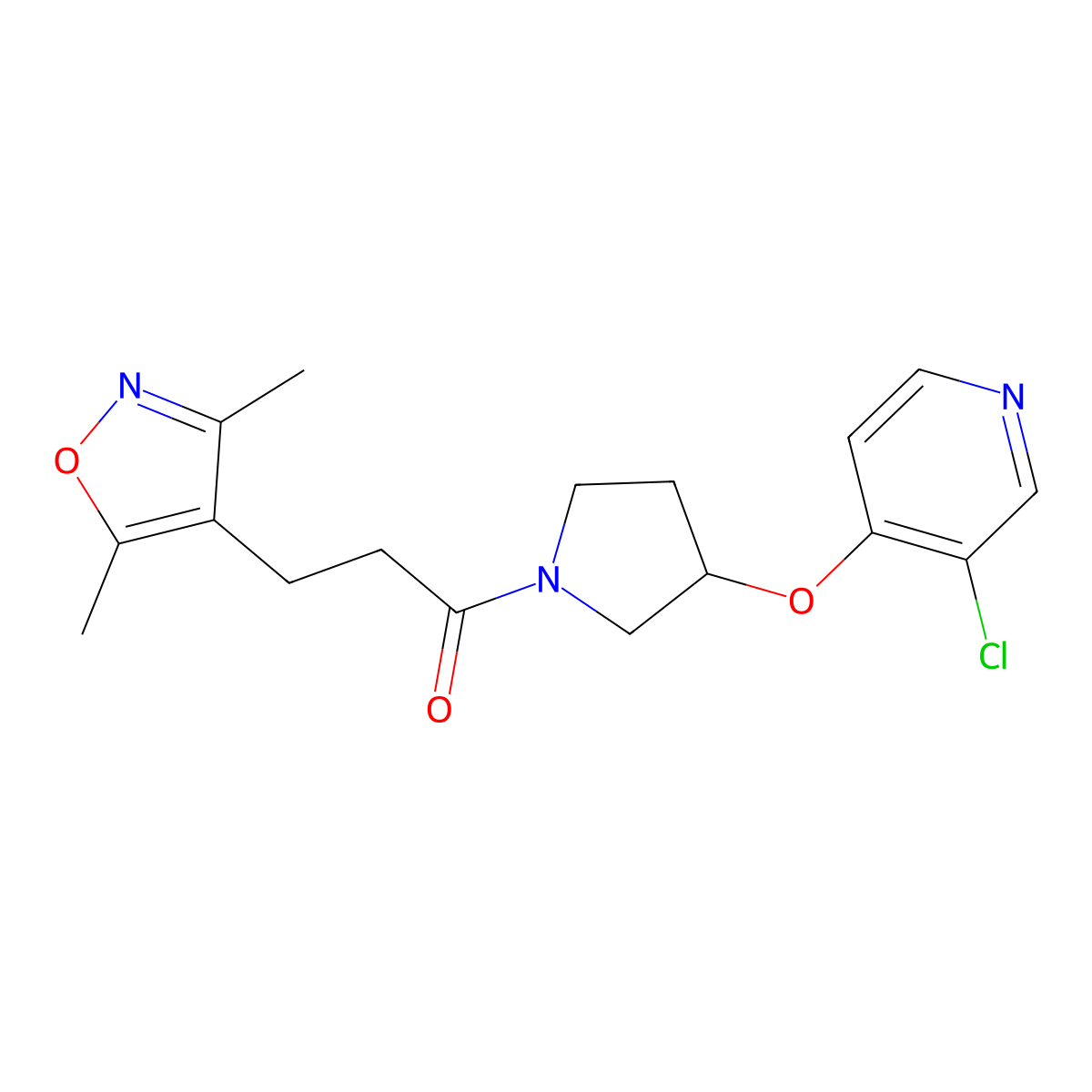 1-{3-[(3-Chloropyridin-4-yl)oxy]pyrrolidin-1-yl}-3-(3,5-dimethyl-1,2-oxazol-4-yl)propan-1-one molecular structure, CAS 2034575-70-5