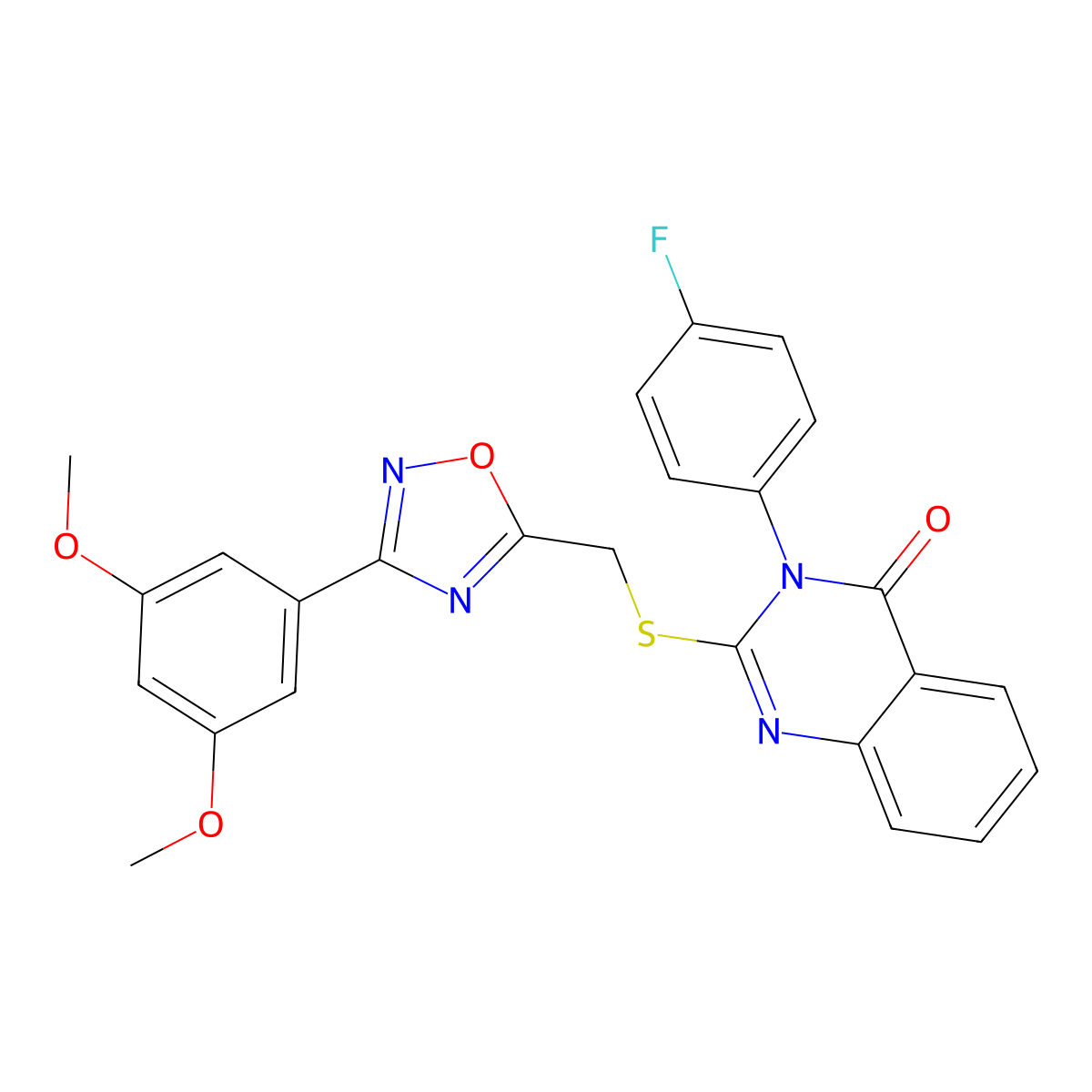 2-(((3-(3,5-dimethoxyphenyl)-1,2,4-oxadiazol-5-yl)methyl)thio)-3-(4-fluorophenyl)quinazolin-4(3H)-one molecular structure, CAS 2034575-72-7