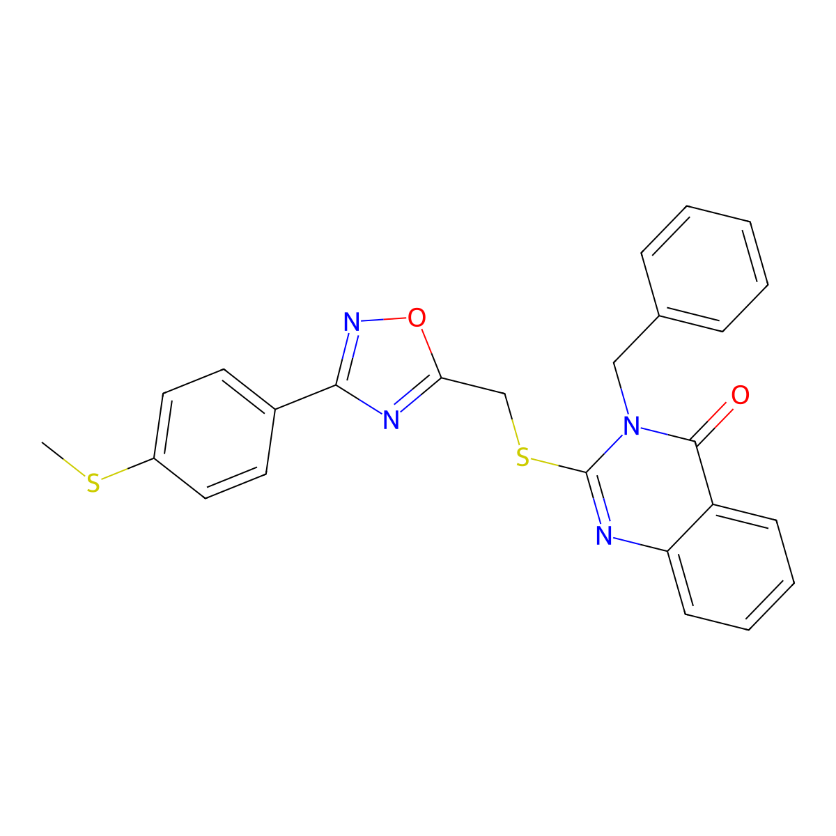 3-benzyl-2-(((3-(4-(methylthio)phenyl)-1,2,4-oxadiazol-5-yl)methyl)thio)quinazolin-4(3H)-one molecular structure, CAS 2034575-77-2