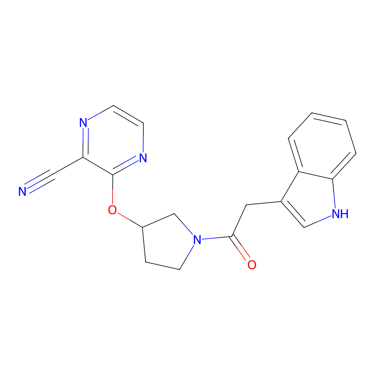3-({1-[2-(1H-indol-3-yl)acetyl]pyrrolidin-3-yl}oxy)pyrazine-2-carbonitrile molecular structure, CAS 2034575-79-4