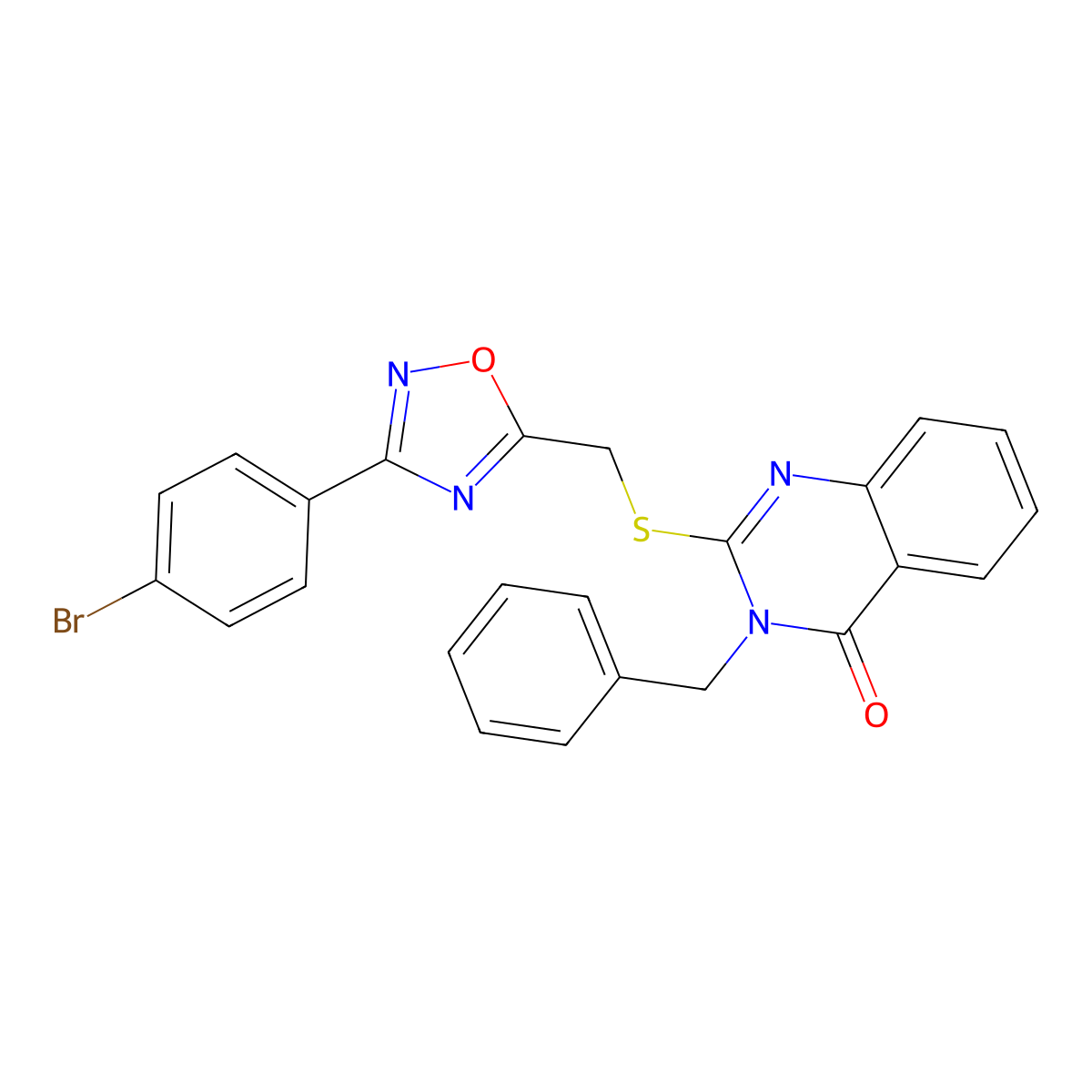 3-benzyl-2-(((3-(4-bromophenyl)-1,2,4-oxadiazol-5-yl)methyl)thio)quinazolin-4(3H)-one molecular structure, CAS 2034575-82-9