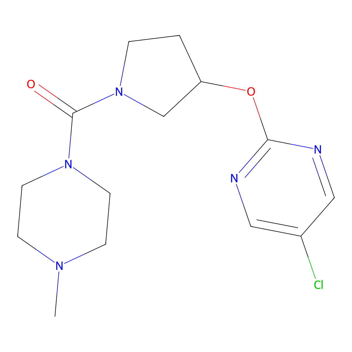 (3-((5-Chloropyrimidin-2-yl)oxy)pyrrolidin-1-yl)(4-methylpiperazin-1-yl)methanone molecular structure, CAS 2034575-86-3