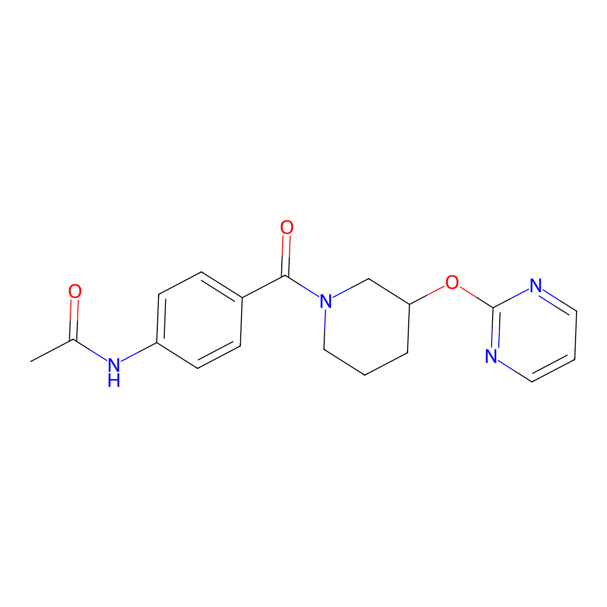 N-(4-(3-(pyrimidin-2-yloxy)piperidine-1-carbonyl)phenyl)acetamide molecular structure, CAS 2034575-87-4