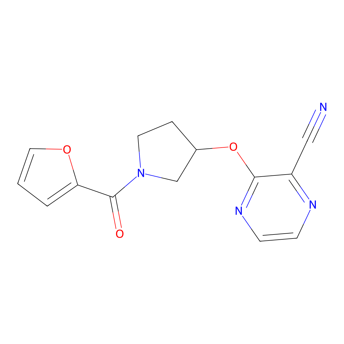 3-((1-(Furan-2-carbonyl)pyrrolidin-3-yl)oxy)pyrazine-2-carbonitrile molecular structure, CAS 2034575-89-6