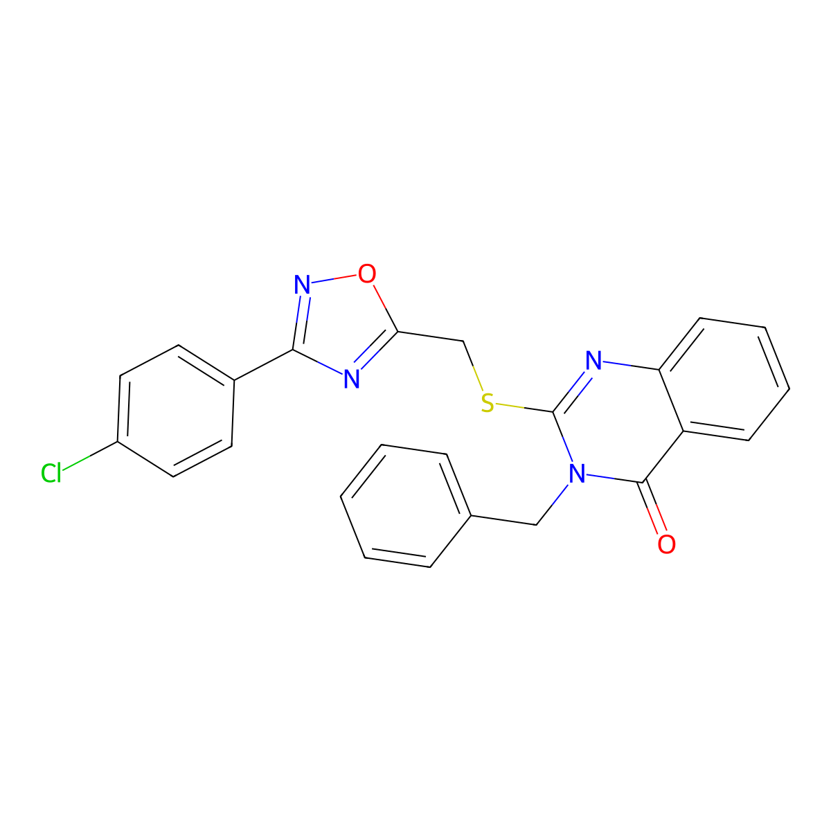 3-benzyl-2-(((3-(4-chlorophenyl)-1,2,4-oxadiazol-5-yl)methyl)thio)quinazolin-4(3H)-one molecular structure, CAS 2034575-90-9