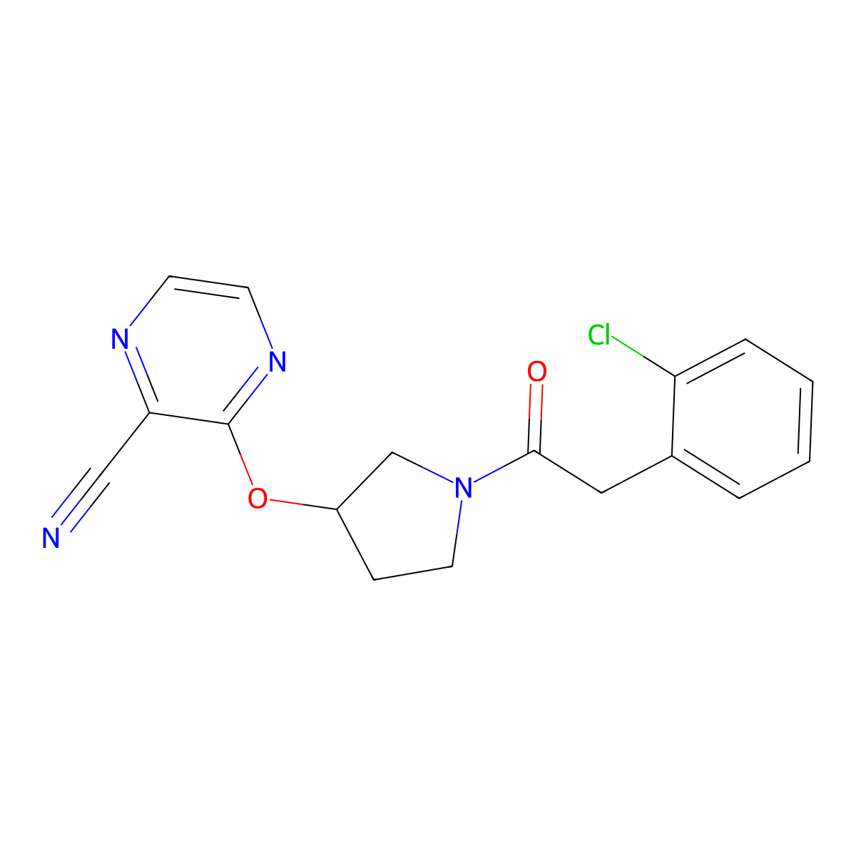 3-((1-(2-(2-Chlorophenyl)acetyl)pyrrolidin-3-yl)oxy)pyrazine-2-carbonitrile molecular structure, CAS 2034575-99-8