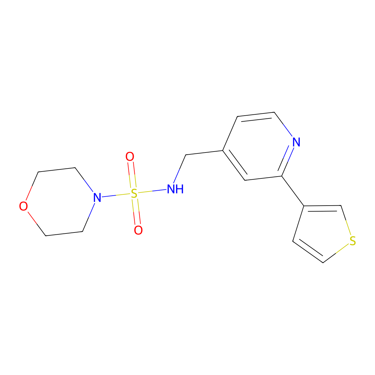 N-((2-(thiophen-3-yl)pyridin-4-yl)methyl)morpholine-4-sulfonamide molecular structure, CAS 2034576-00-4