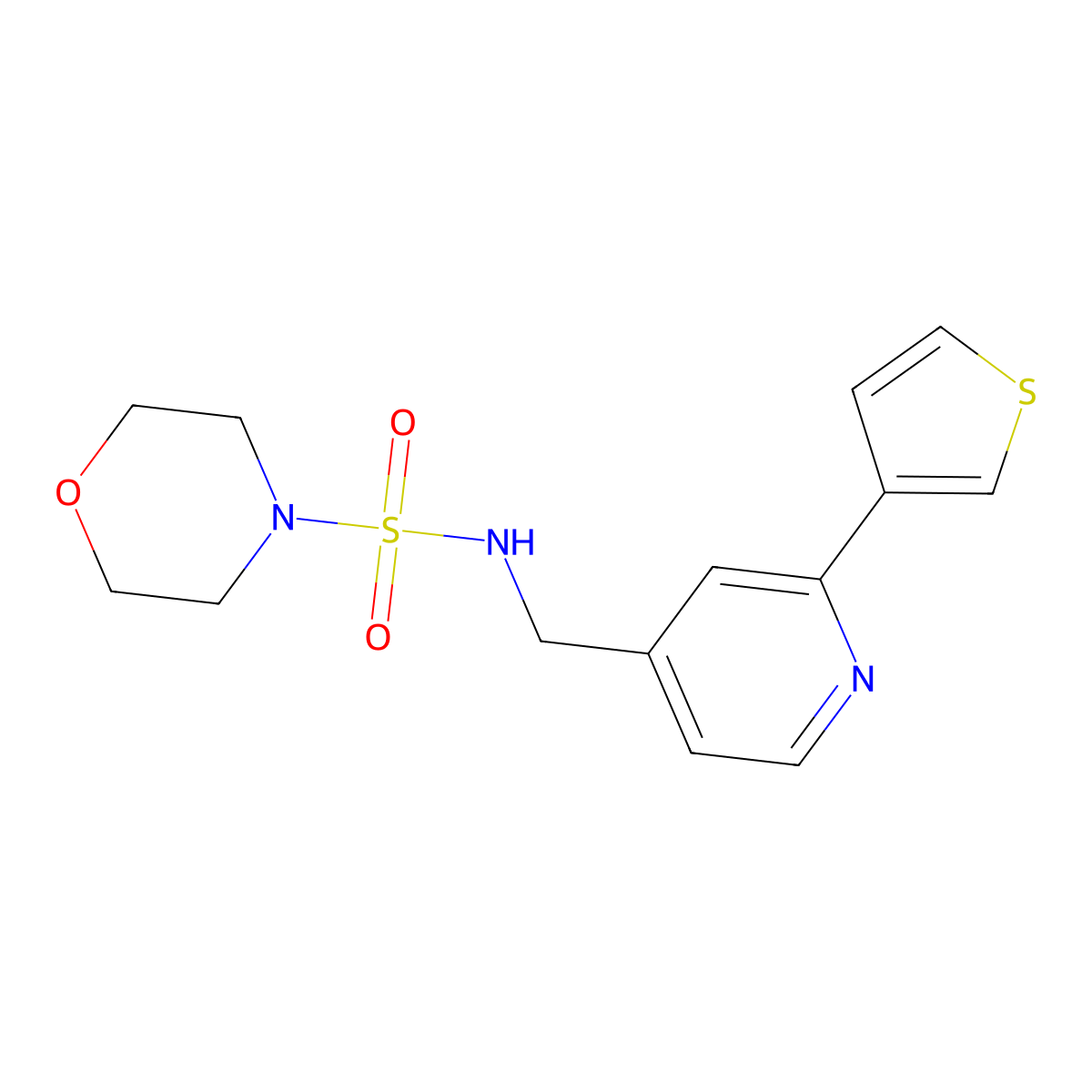 N-((2-(thiophen-3-yl)pyridin-4-yl)methyl)morpholine-4-sulfonamide molecular structure, CAS 2034576-00-4