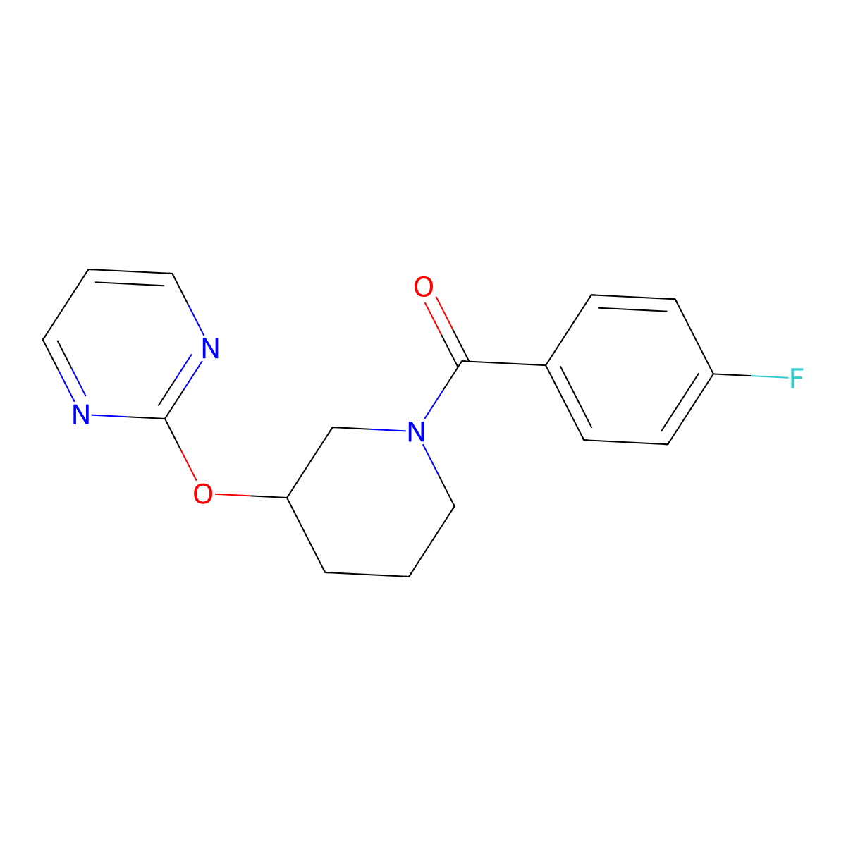 (4-Fluorophenyl)(3-(pyrimidin-2-yloxy)piperidin-1-yl)methanone molecular structure, CAS 2034576-01-5