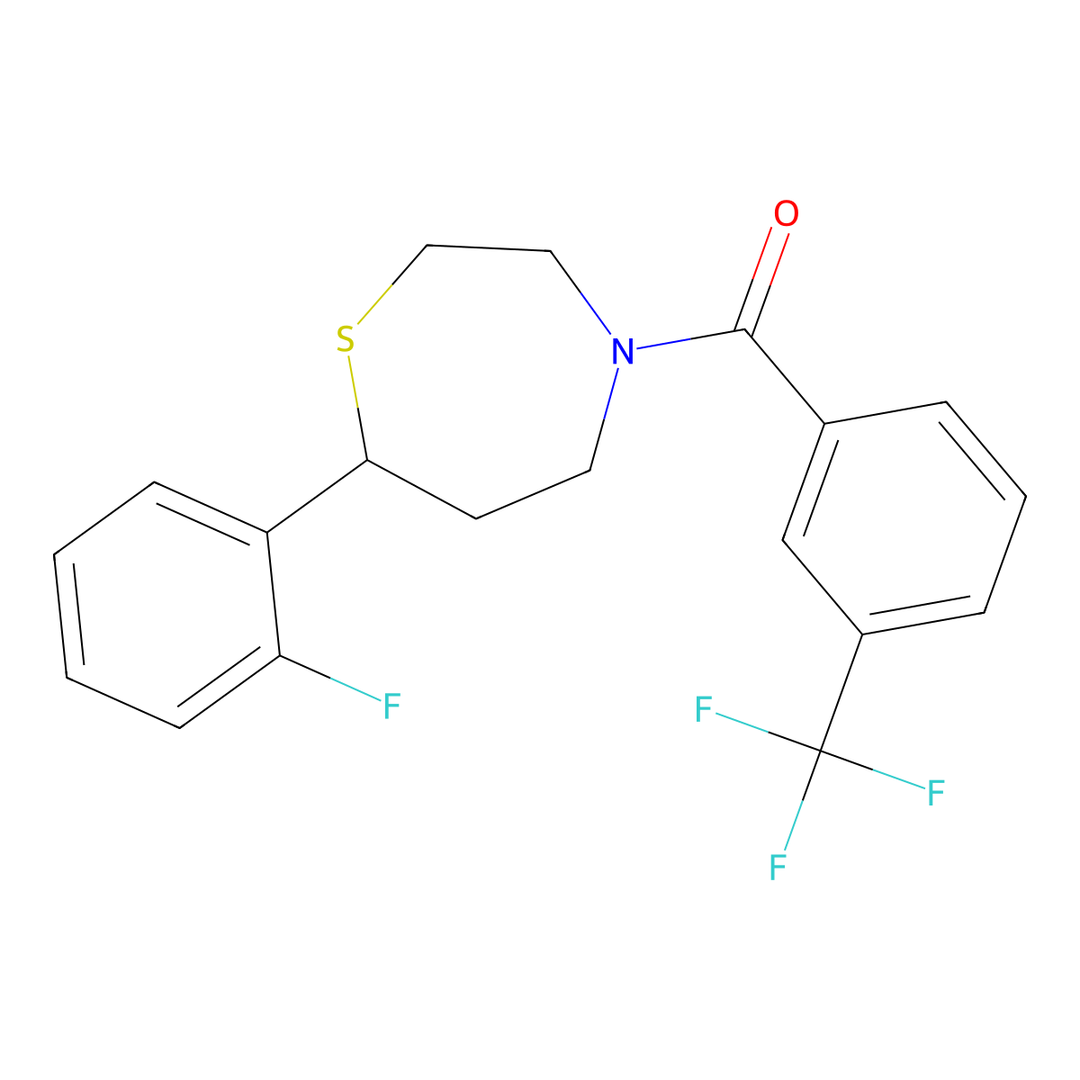 (7-(2-Fluorophenyl)-1,4-thiazepan-4-yl)(3-(trifluoromethyl)phenyl)methanone molecular structure, CAS 2034576-02-6