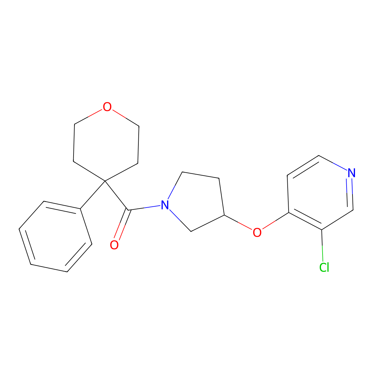 (3-((3-chloropyridin-4-yl)oxy)pyrrolidin-1-yl)(4-phenyltetrahydro-2H-pyran-4-yl)methanone molecular structure, CAS 2034576-04-8