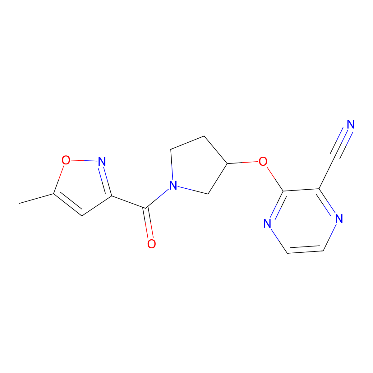 3-((1-(5-Methylisoxazole-3-carbonyl)pyrrolidin-3-yl)oxy)pyrazine-2-carbonitrile molecular structure, CAS 2034576-05-9