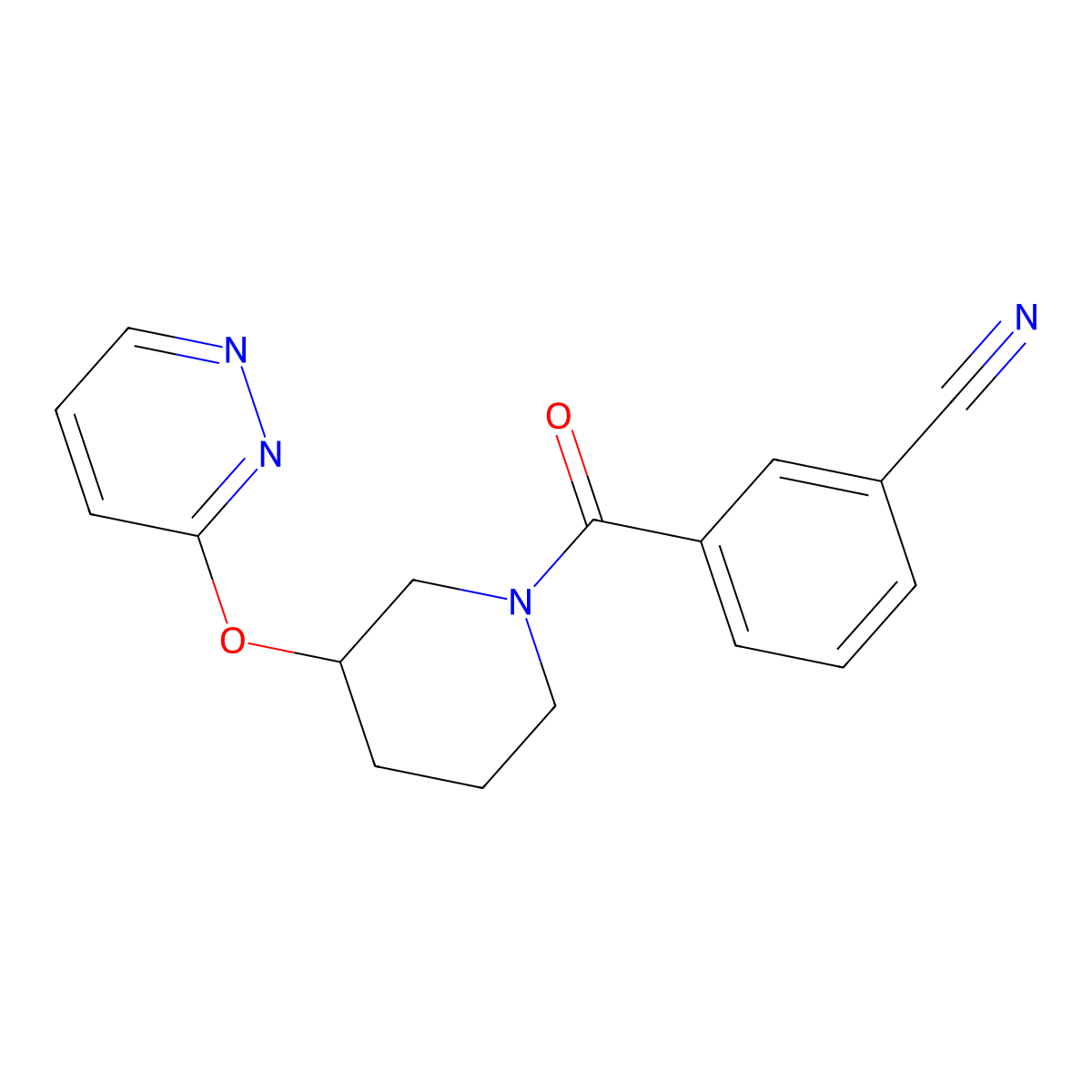 3-[3-(Pyridazin-3-yloxy)piperidine-1-carbonyl]benzonitrile molecular structure, CAS 2034576-07-1