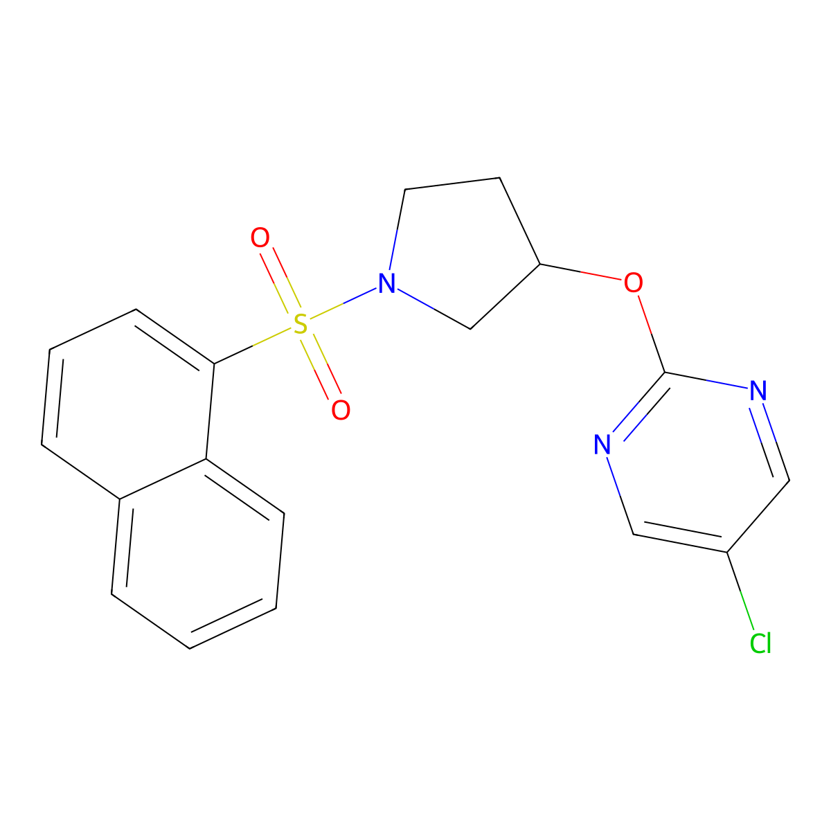 5-Chloro-2-((1-(naphthalen-1-ylsulfonyl)pyrrolidin-3-yl)oxy)pyrimidine molecular structure, CAS 2034576-08-2