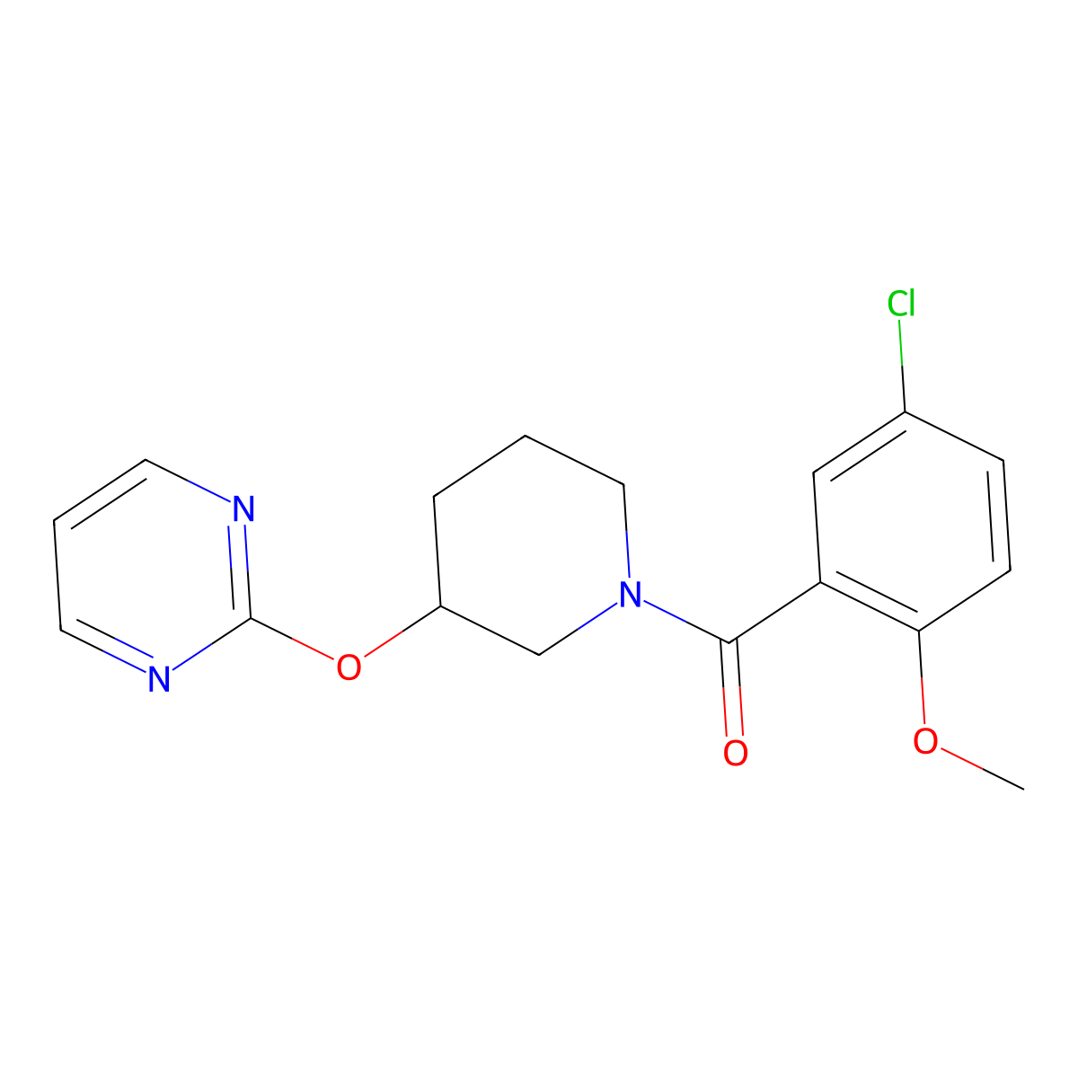 (5-Chloro-2-methoxyphenyl)(3-(pyrimidin-2-yloxy)piperidin-1-yl)methanone molecular structure, CAS 2034576-09-3