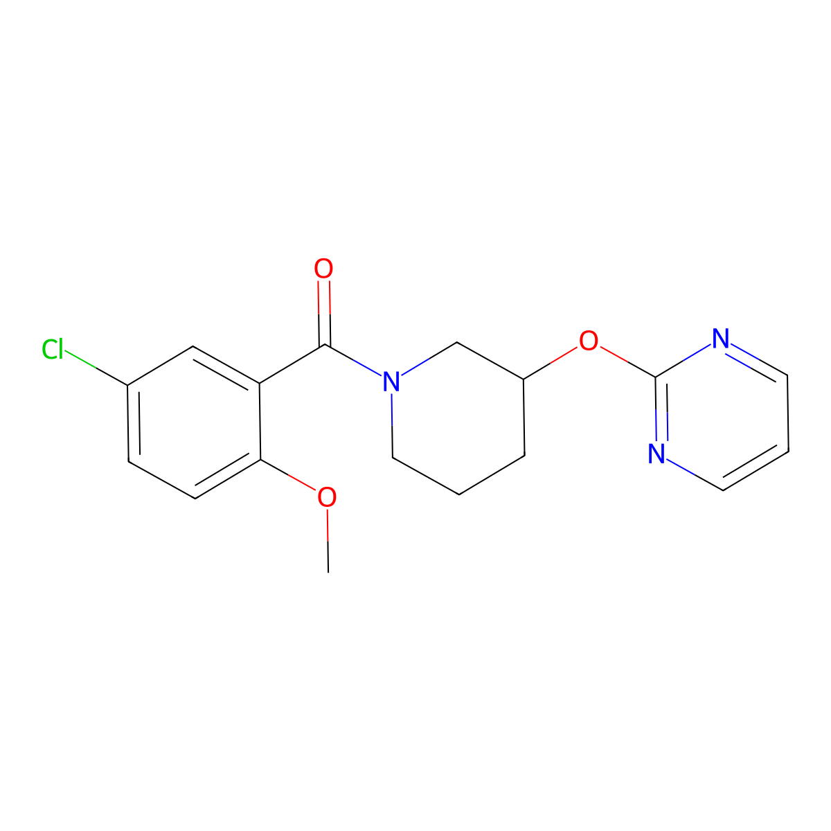 (5-Chloro-2-methoxyphenyl)(3-(pyrimidin-2-yloxy)piperidin-1-yl)methanone molecular structure, CAS 2034576-09-3