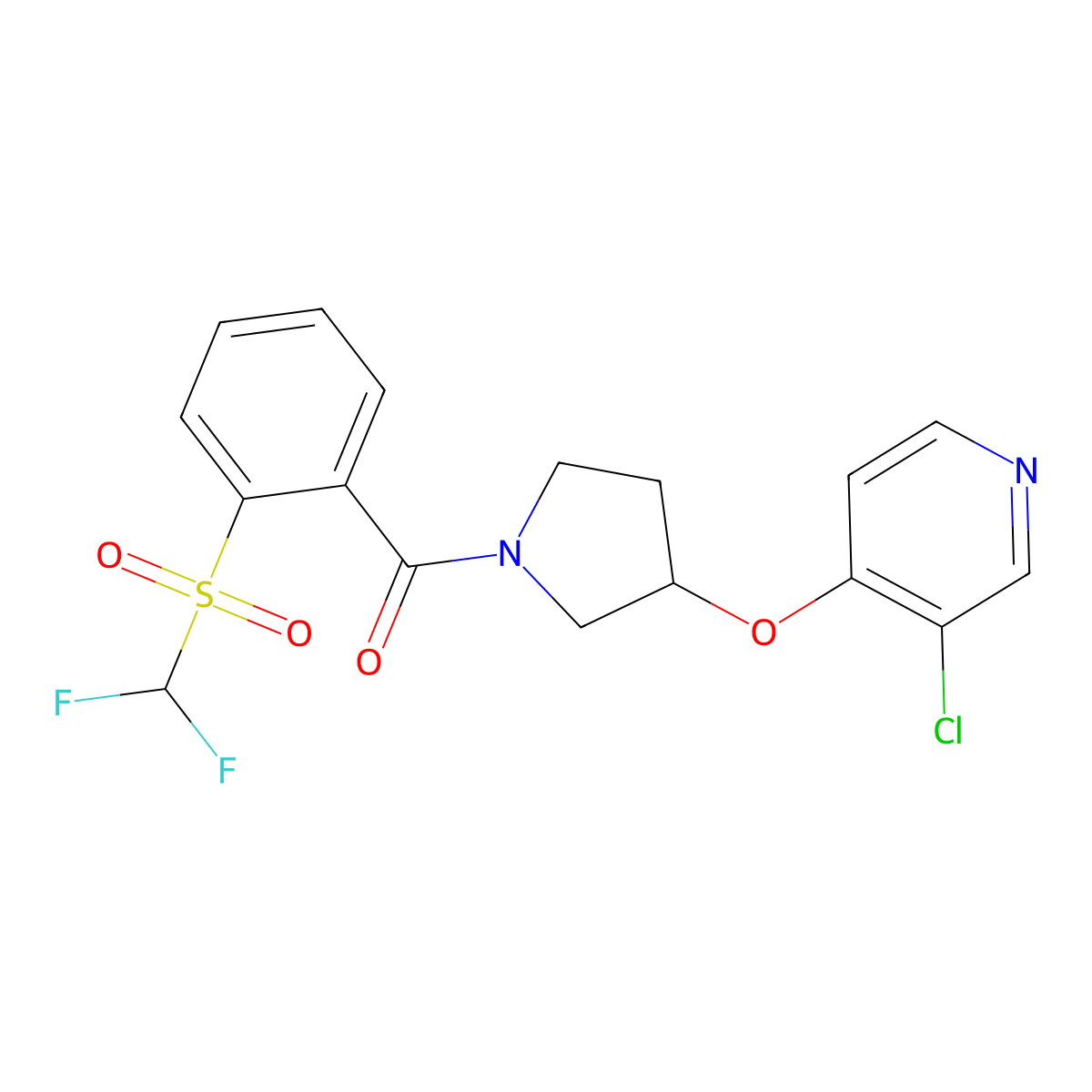 (3-((3-Chloropyridin-4-yl)oxy)pyrrolidin-1-yl)(2-((difluoromethyl)sulfonyl)phenyl)methanone molecular structure, CAS 2034576-13-9