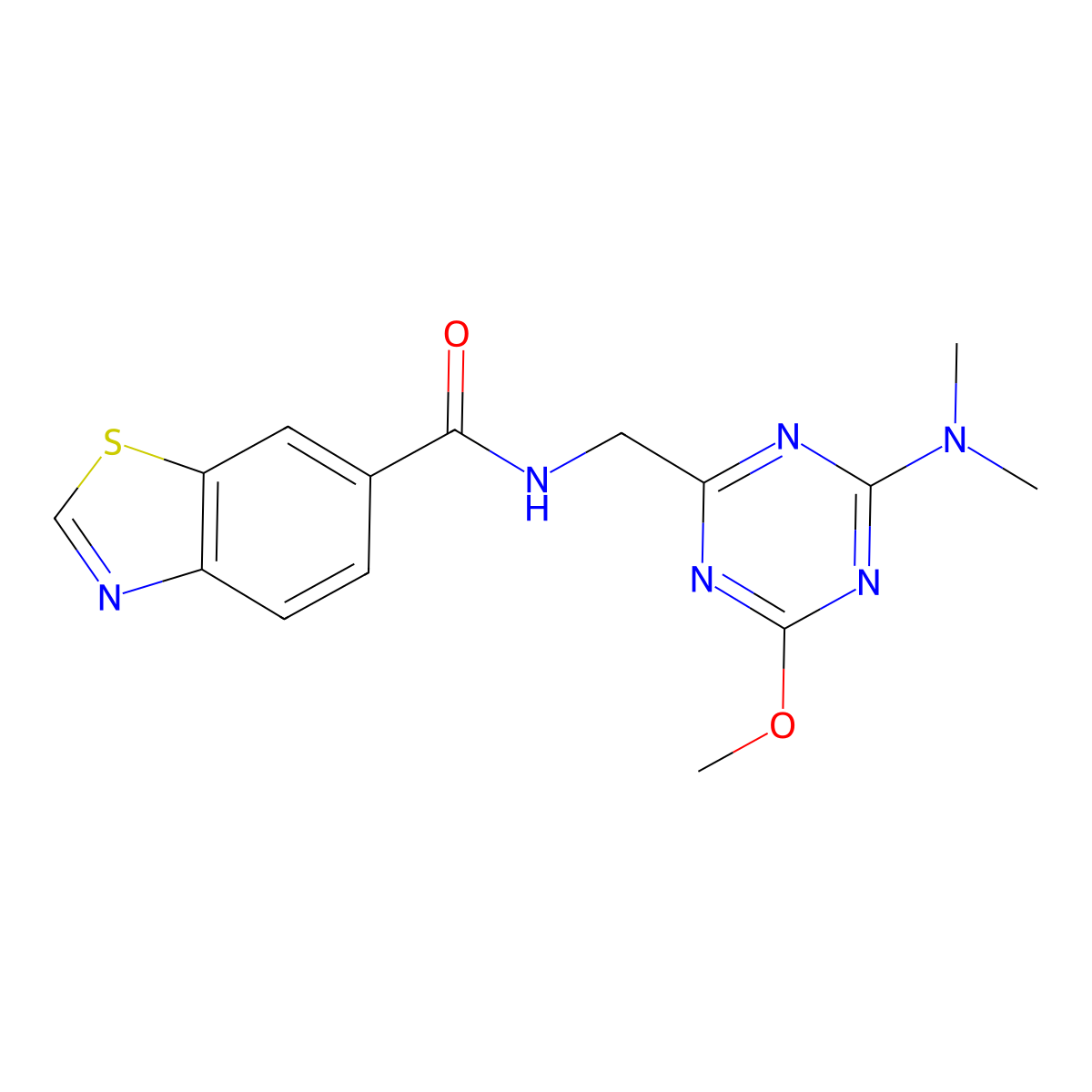 N-((4-(dimethylamino)-6-methoxy-1,3,5-triazin-2-yl)methyl)benzo[d]thiazole-6-carboxamide molecular structure, CAS 2034576-14-0