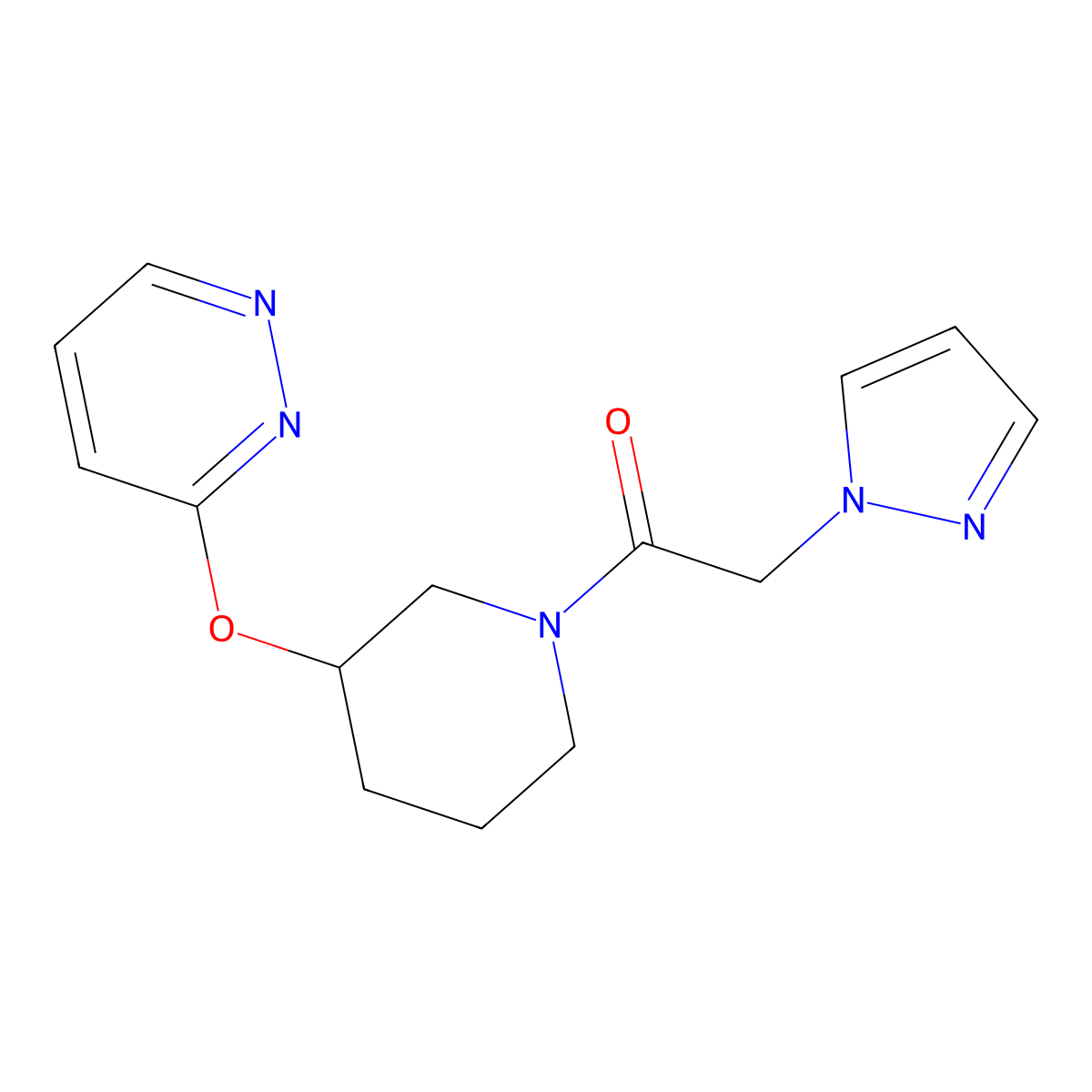 2-(1H-pyrazol-1-yl)-1-(3-(pyridazin-3-yloxy)piperidin-1-yl)ethanone molecular structure, CAS 2034576-15-1