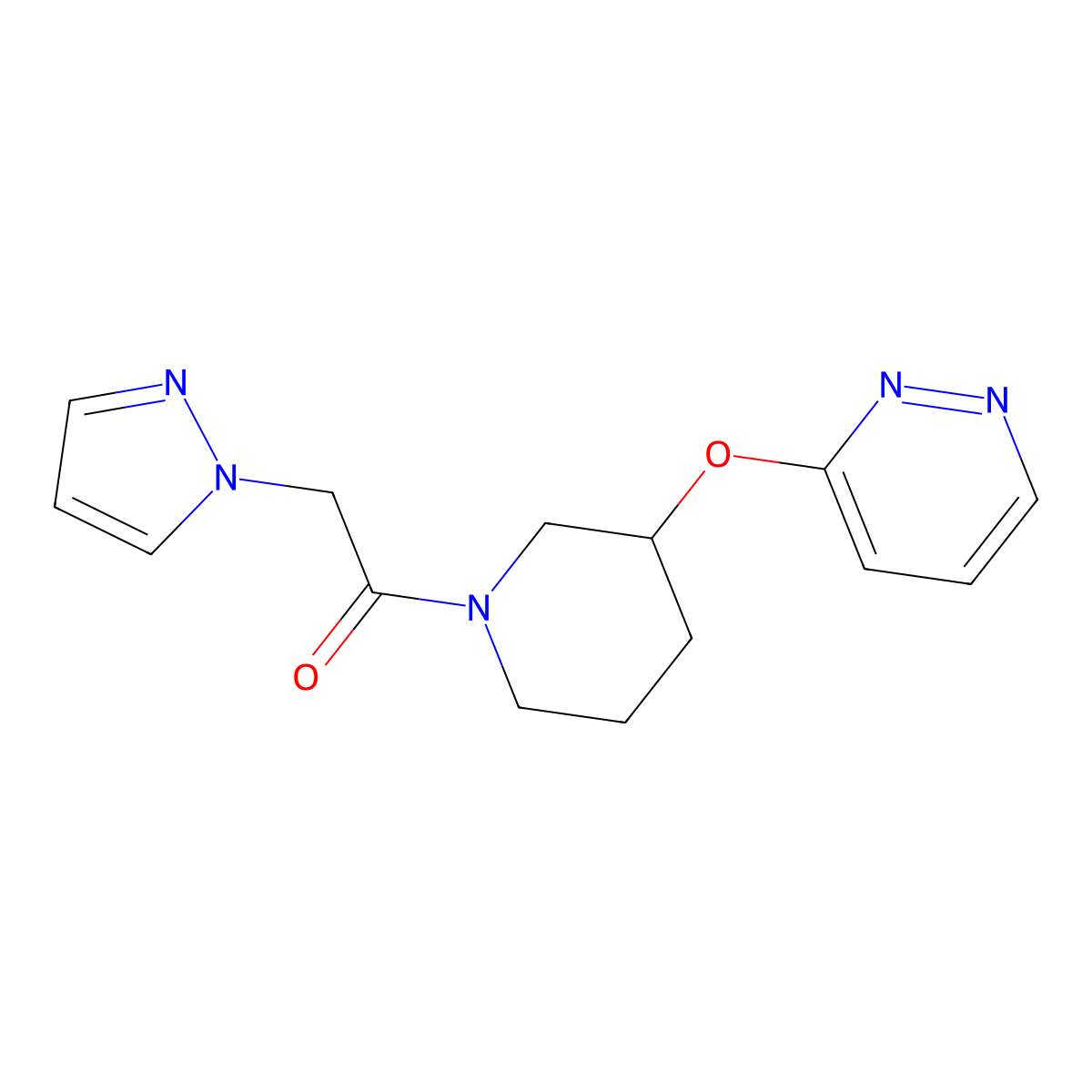2-(1H-pyrazol-1-yl)-1-(3-(pyridazin-3-yloxy)piperidin-1-yl)ethanone molecular structure, CAS 2034576-15-1