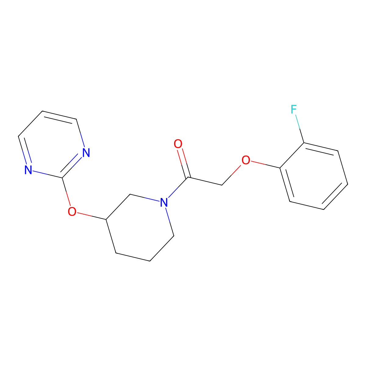 2-(2-Fluorophenoxy)-1-(3-(pyrimidin-2-yloxy)piperidin-1-yl)ethanone molecular structure, CAS 2034576-17-3
